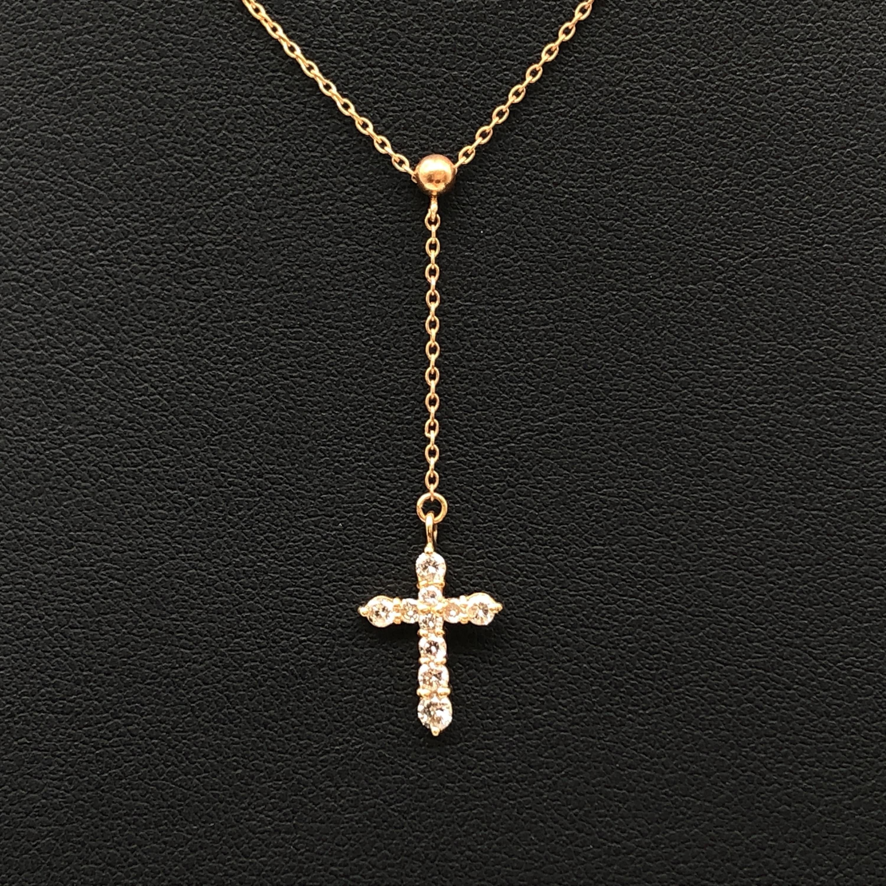 Luxury Promise Diamond Cross Necklace, D(0.30ct), K18PG, 1.8g, 16inch ALC3317