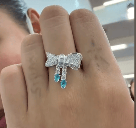 Luxury Promise Diamond & Paraiba Tourmaline Diamond Bow Ring in K18WG / PT 0.220ct / D0.730 550G JJC0891