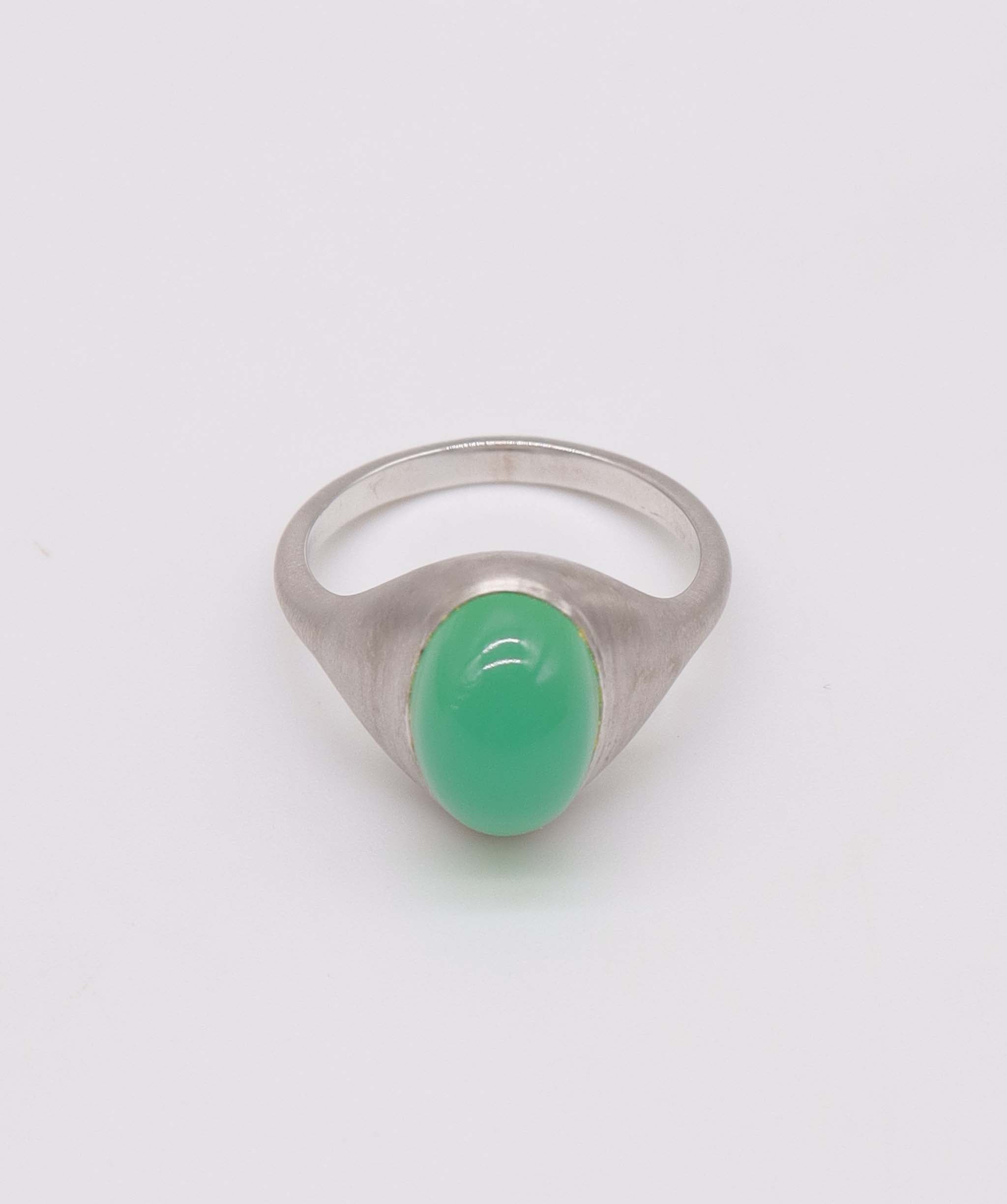 Luxury Promise Divine Green Chrysoprase Signet Ring in 18K Gold DXBCS2213