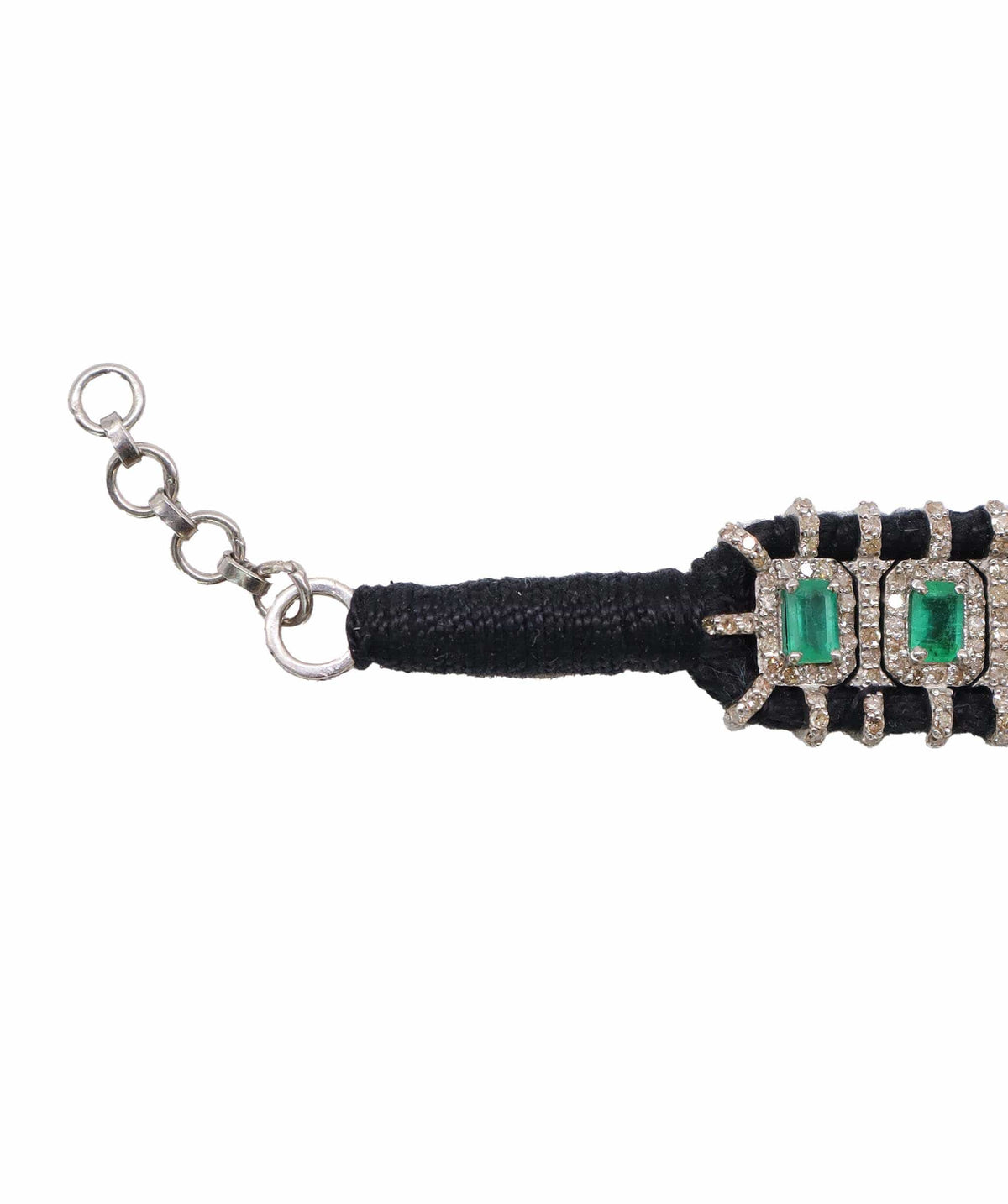 Luxury Promise Emerald & Diamond Black Thread Friendship Bracelet DXBCD2248