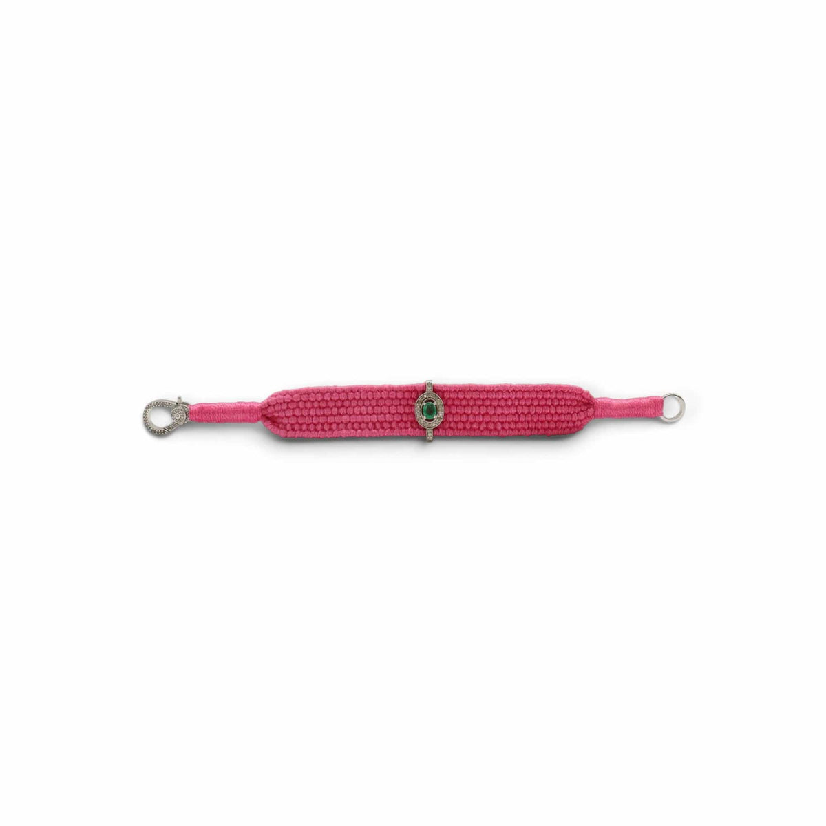 Luxury Promise Emerald & Diamond Bright Pink Thread Friendship Bracelet DXBCD2256