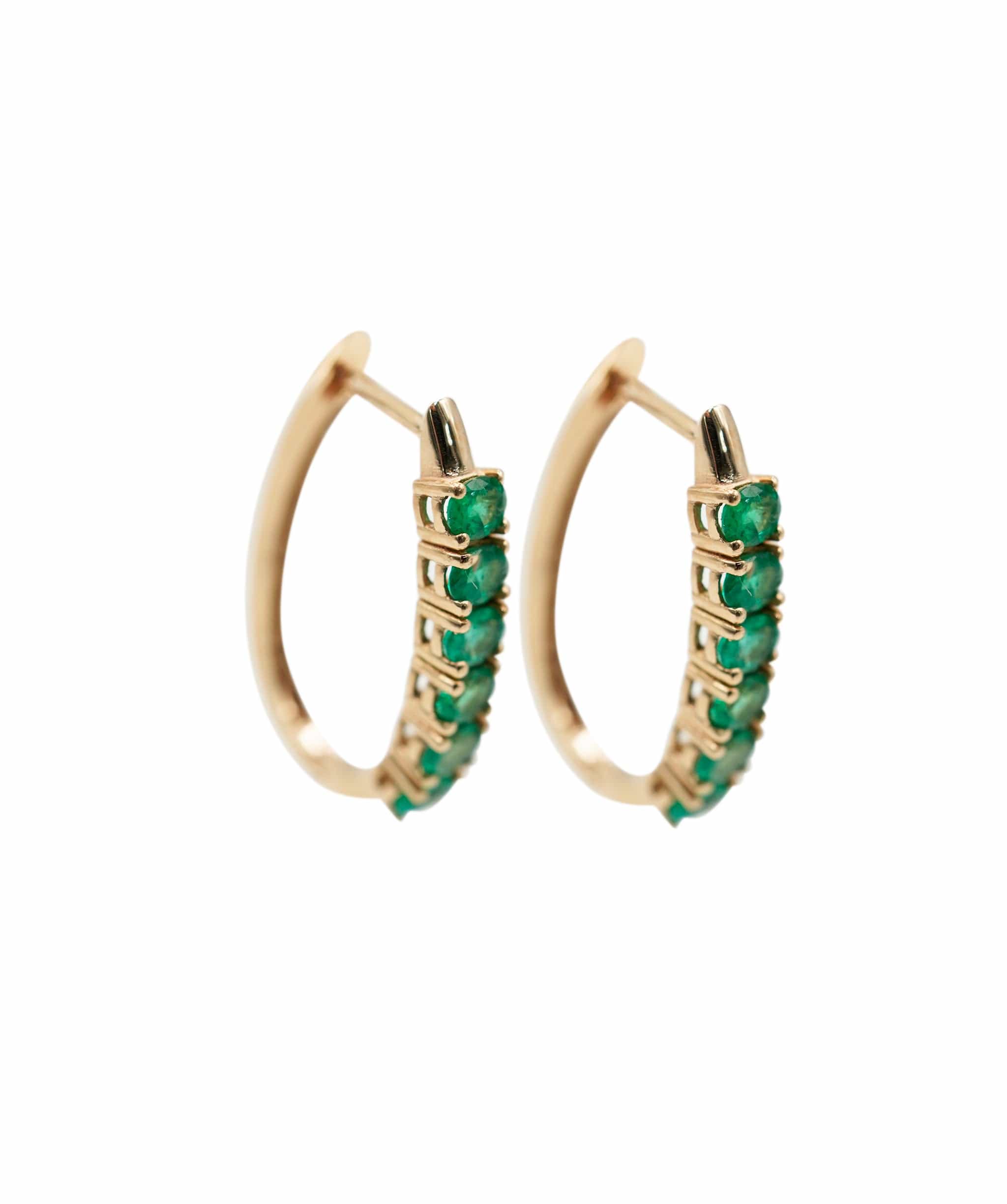 Luxury Promise Emerald hoops with oval emeralds in 18k rose gold ANC1189