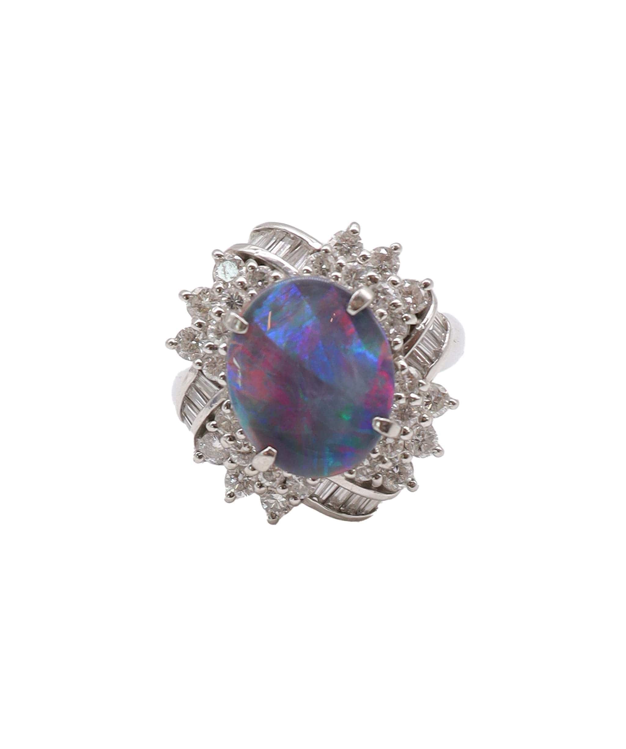 Luxury Promise EU 48.5 2.25 CT OPAL 1.03CT DIA/Opal  round/diamond flower ring DXBS4562