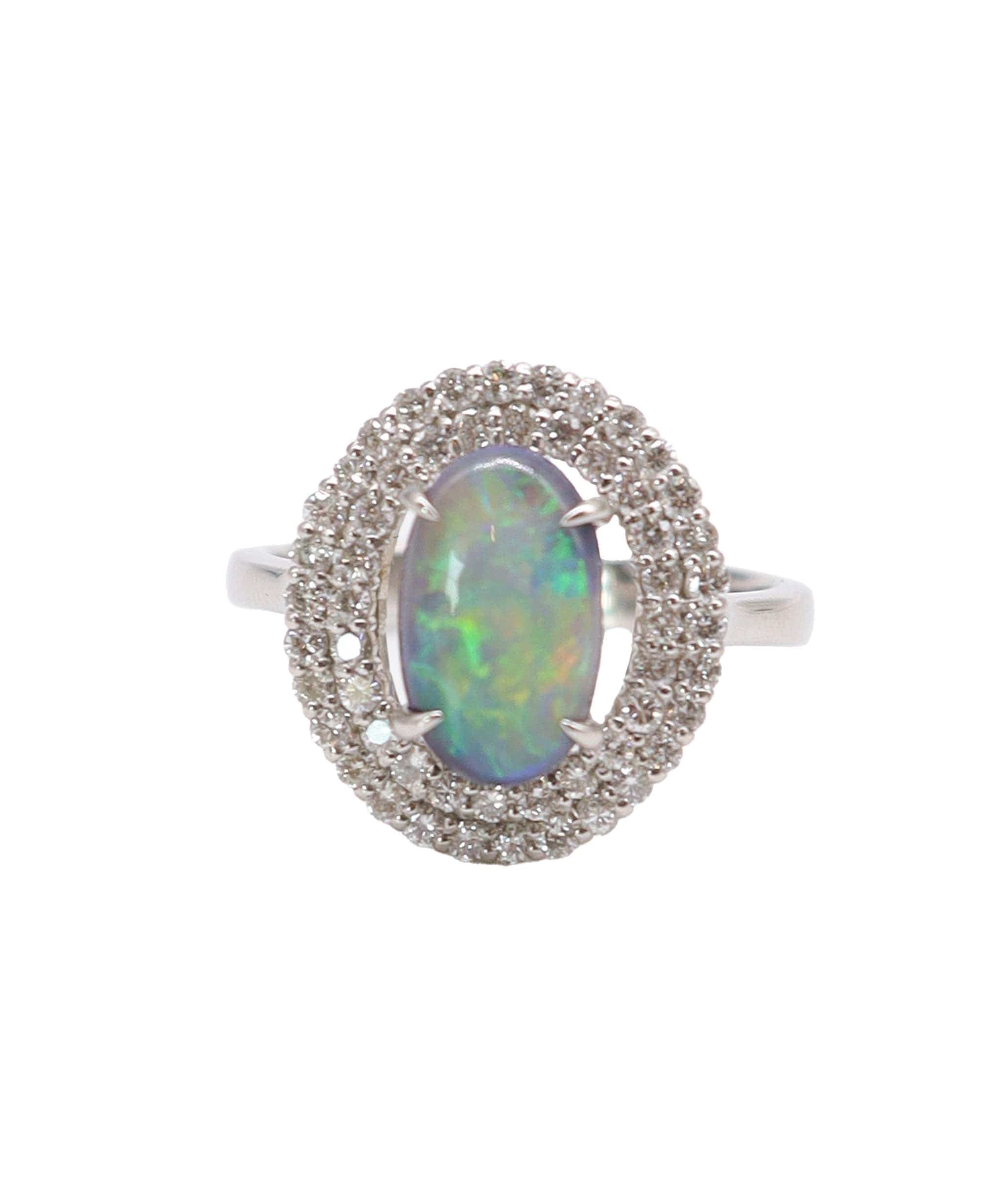 Luxury Promise EU 51/1.65CT OPAL 0.57 DIAMOND/black opal /Diamond halo ring DXBS4557