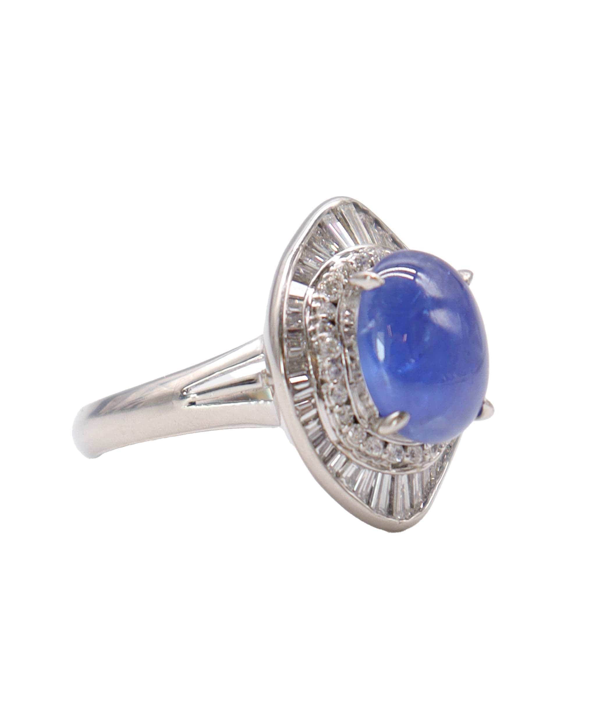 Luxury Promise EU 58 4.96CT CABOCHON 1.20 DIA/Saphirre cabochon/diamond halo ring DXBS4577
