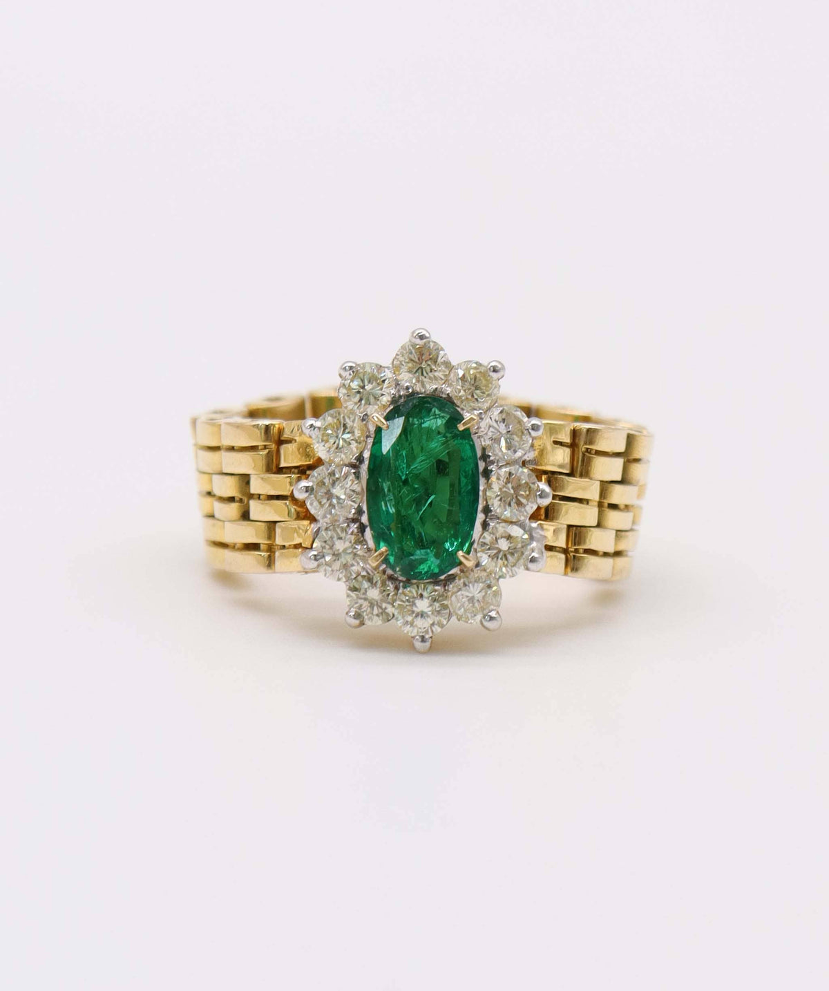 Luxury Promise Fine Emerald Diamond mesh / link chain Ring in 18k AVNC009