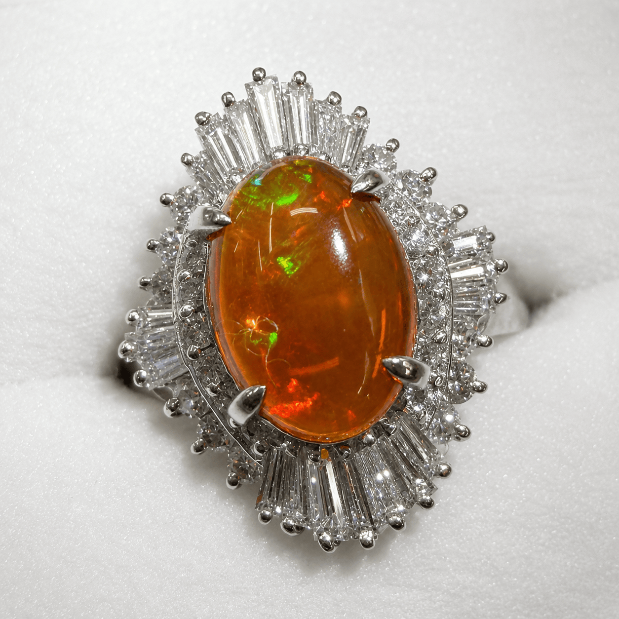 Luxury Promise Fire Opal Diamond Ring in Pt900 / FOP1.83ct / D0.97ct / 8.3g / YC9985 JJC1107
