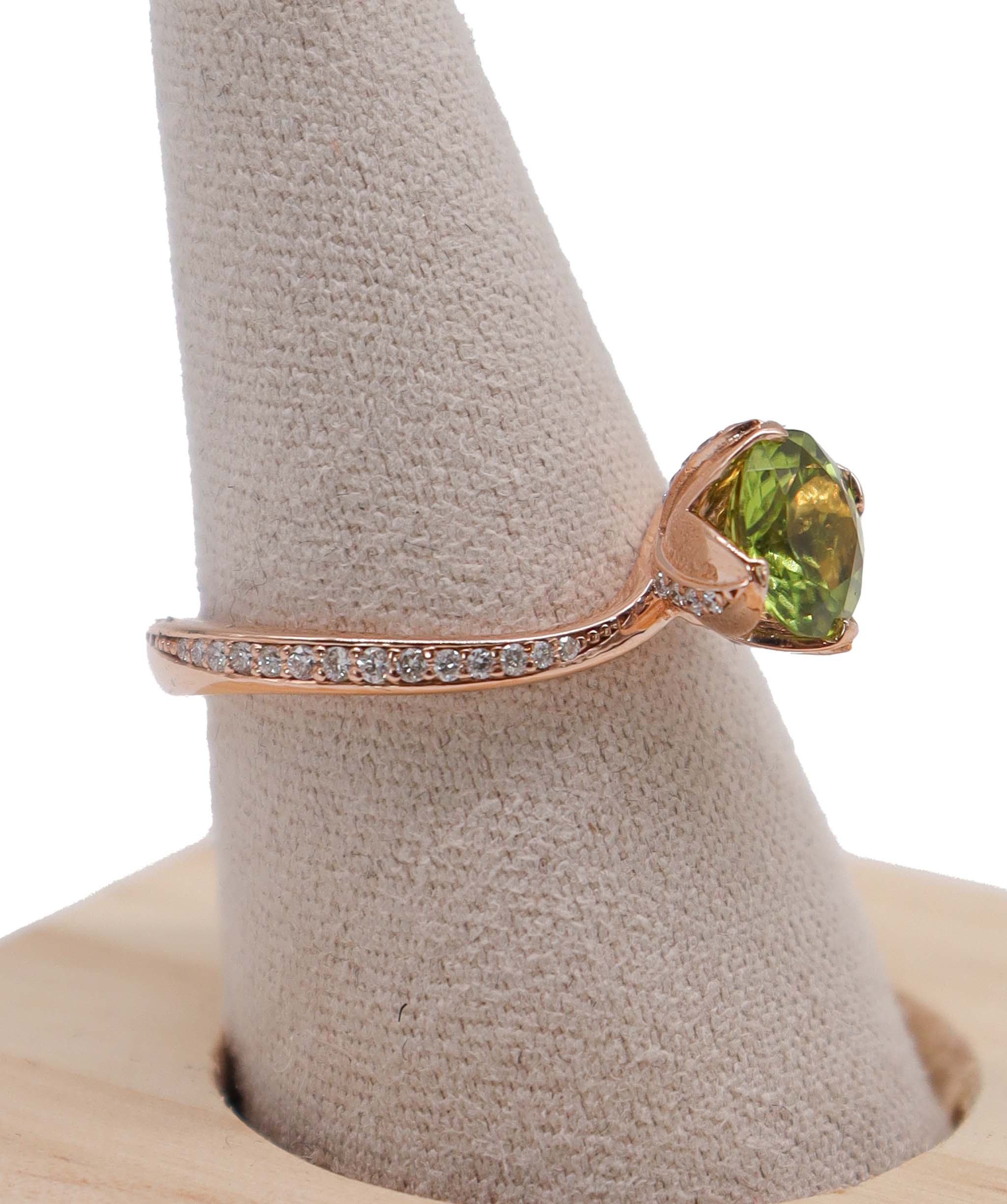 Luxury Promise flower bud rg ring wl diamonds peridot1.35cts us8 DXBD0335