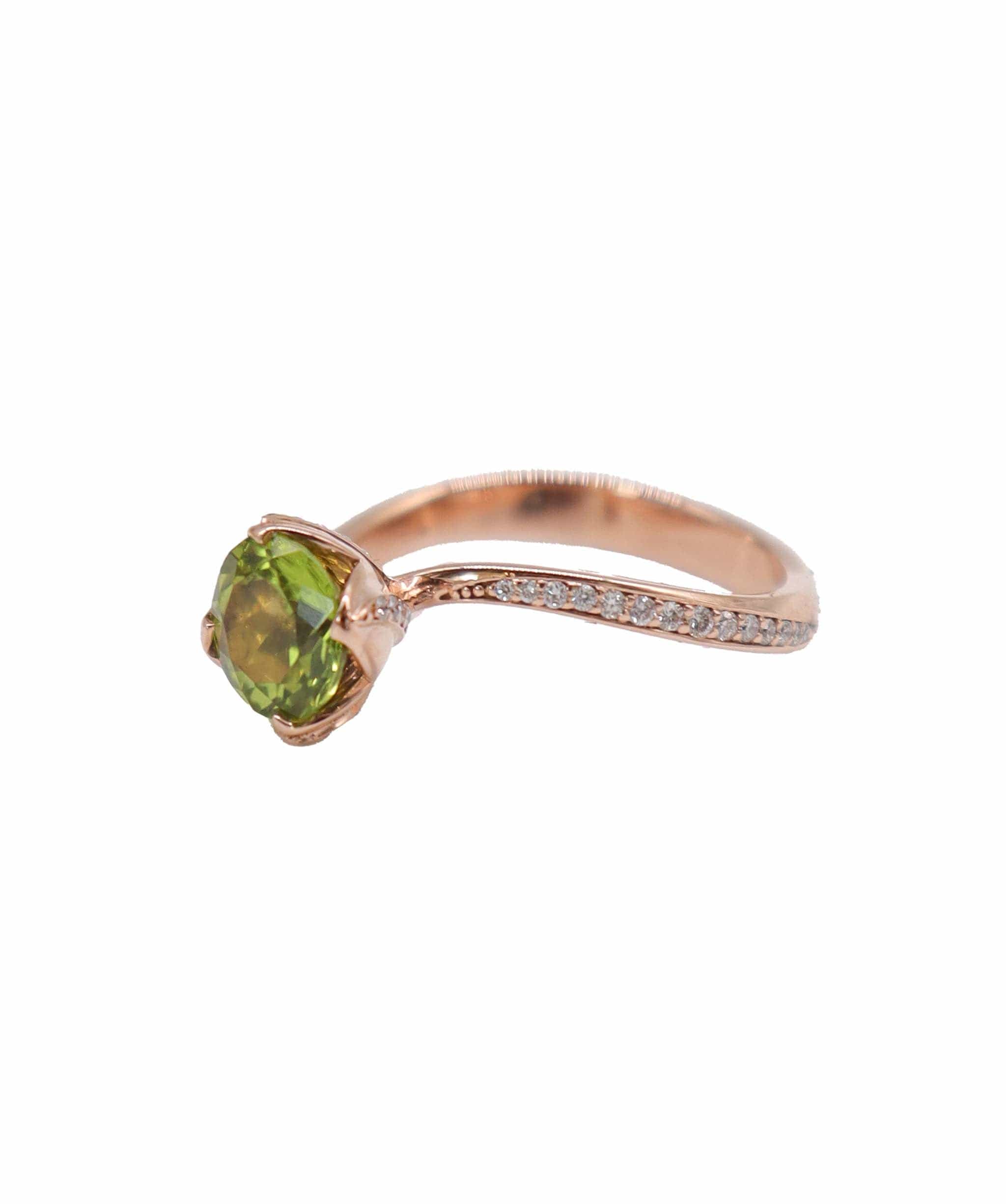 Luxury Promise flower bud rg ring wl diamonds peridot1.35cts us8 DXBD0335