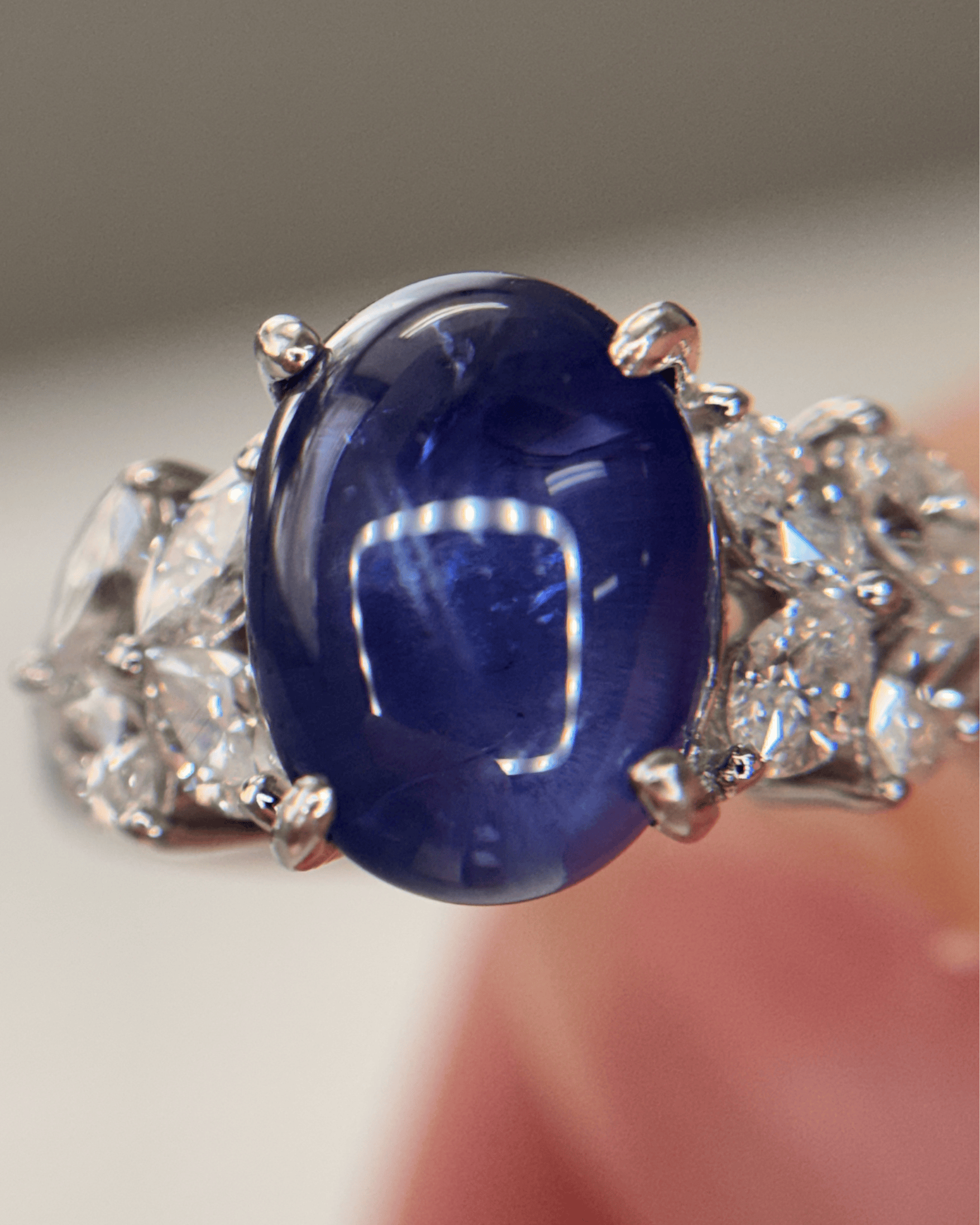 Luxury Promise GIA Sri Lanka NH Star Sapphire Ring in PT900, S5.31ct d0.77ct 054163 JJC0184