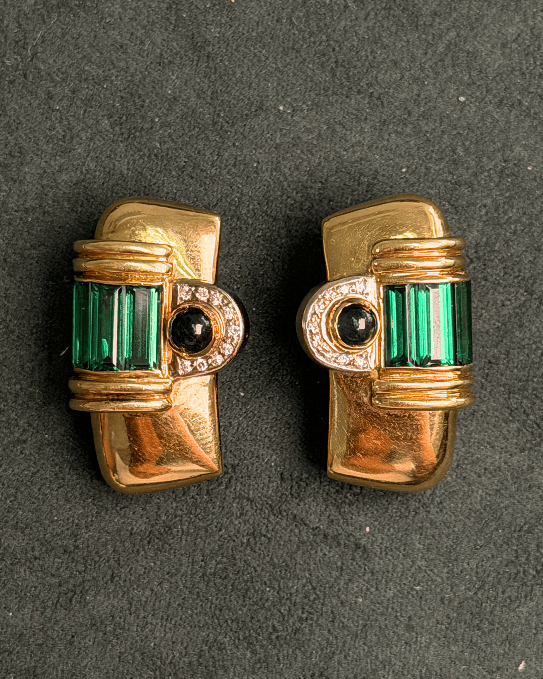 Luxury Promise Green Tourmaline Art Deco Shield Studs in 18K 16.1g, TO S D  053895 JJC0210