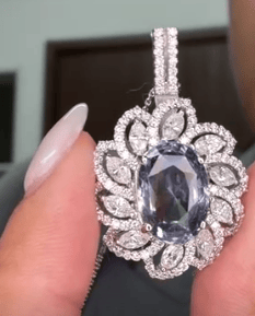 Luxury Promise Grey Blue Spinel Necklace in 18K WG/ Spinel 6.139ct, D1.66ct JM1472 JJC0364