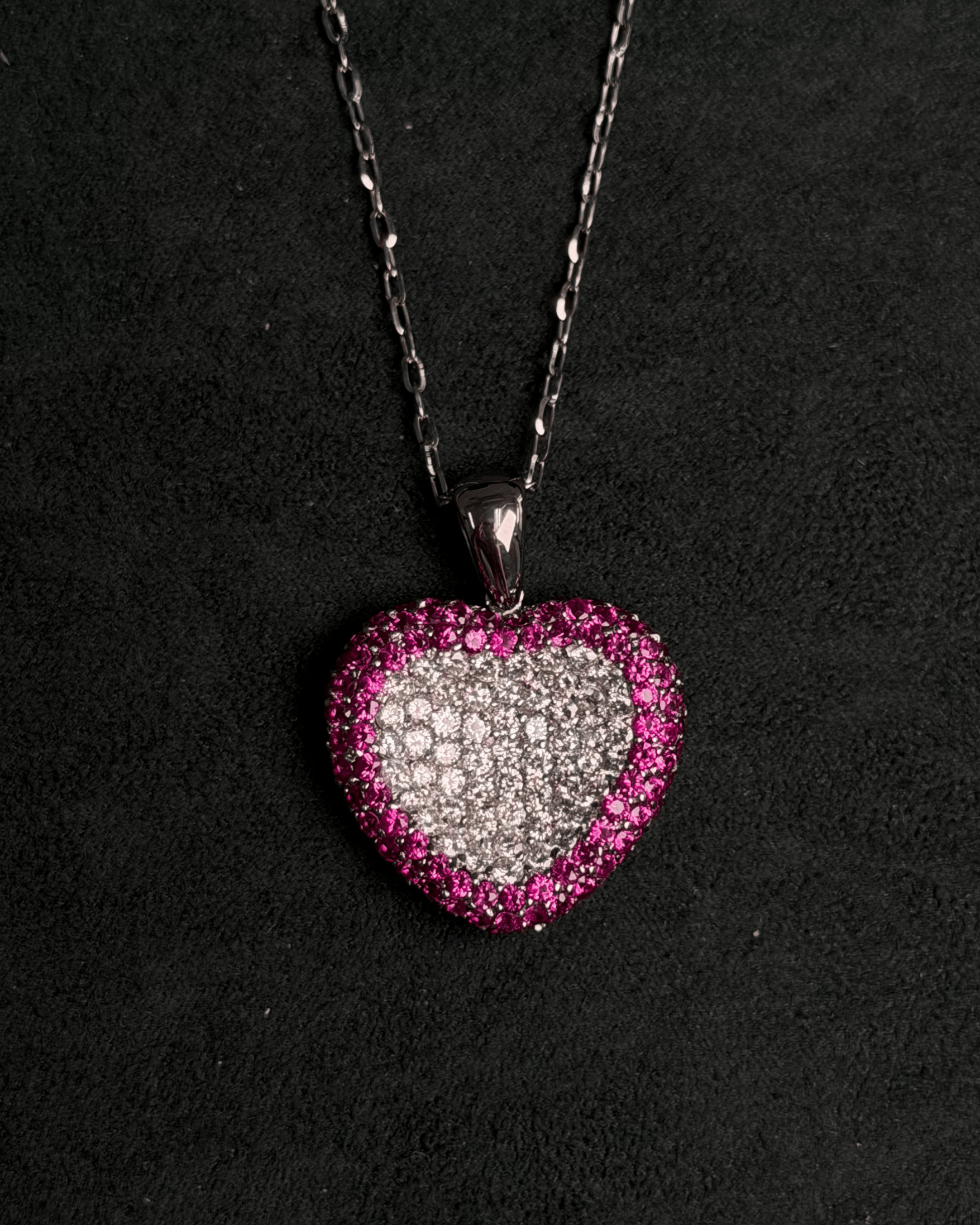 Luxury Promise Heart Ruby & Diamond Pavé Necklace in PT850, R2.90ct D1.65ct 052579  JJC0222