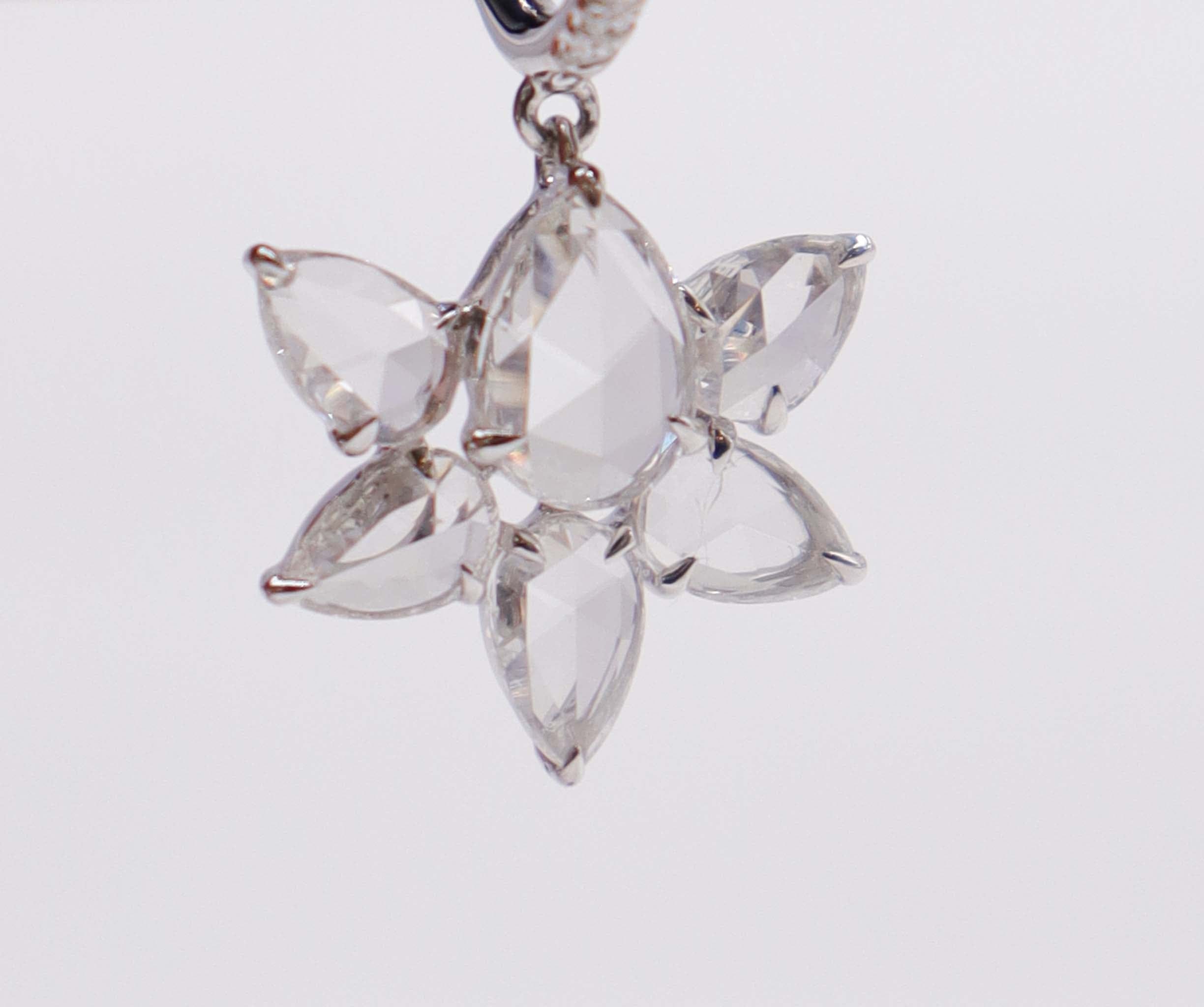 Luxury Promise High Craftsmanship 1.36ct Rose Cut Diamond Lotus  hoop earrings white gold  E6869