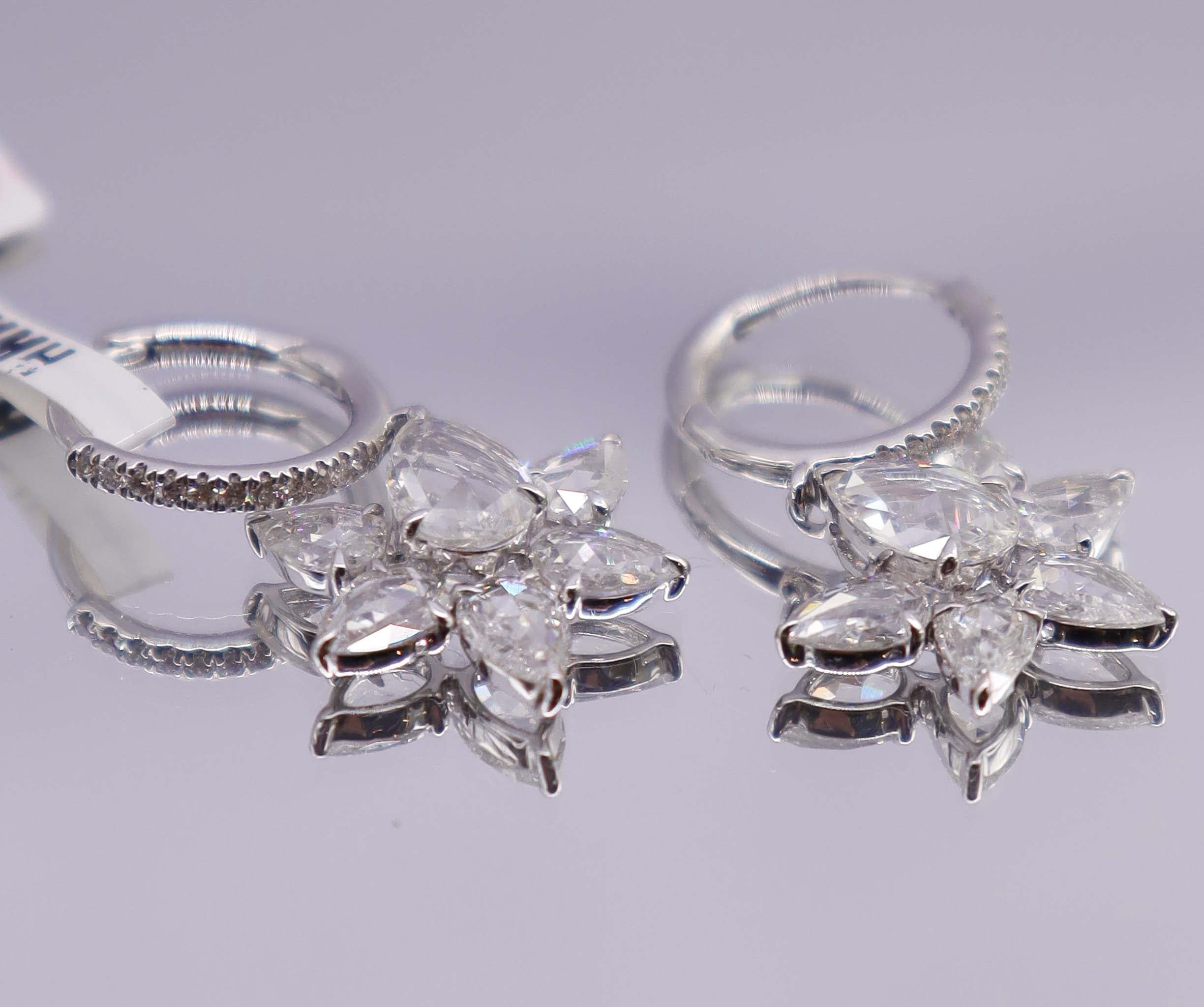 Luxury Promise High Craftsmanship 1.36ct Rose Cut Diamond Lotus  hoop earrings white gold  E6869