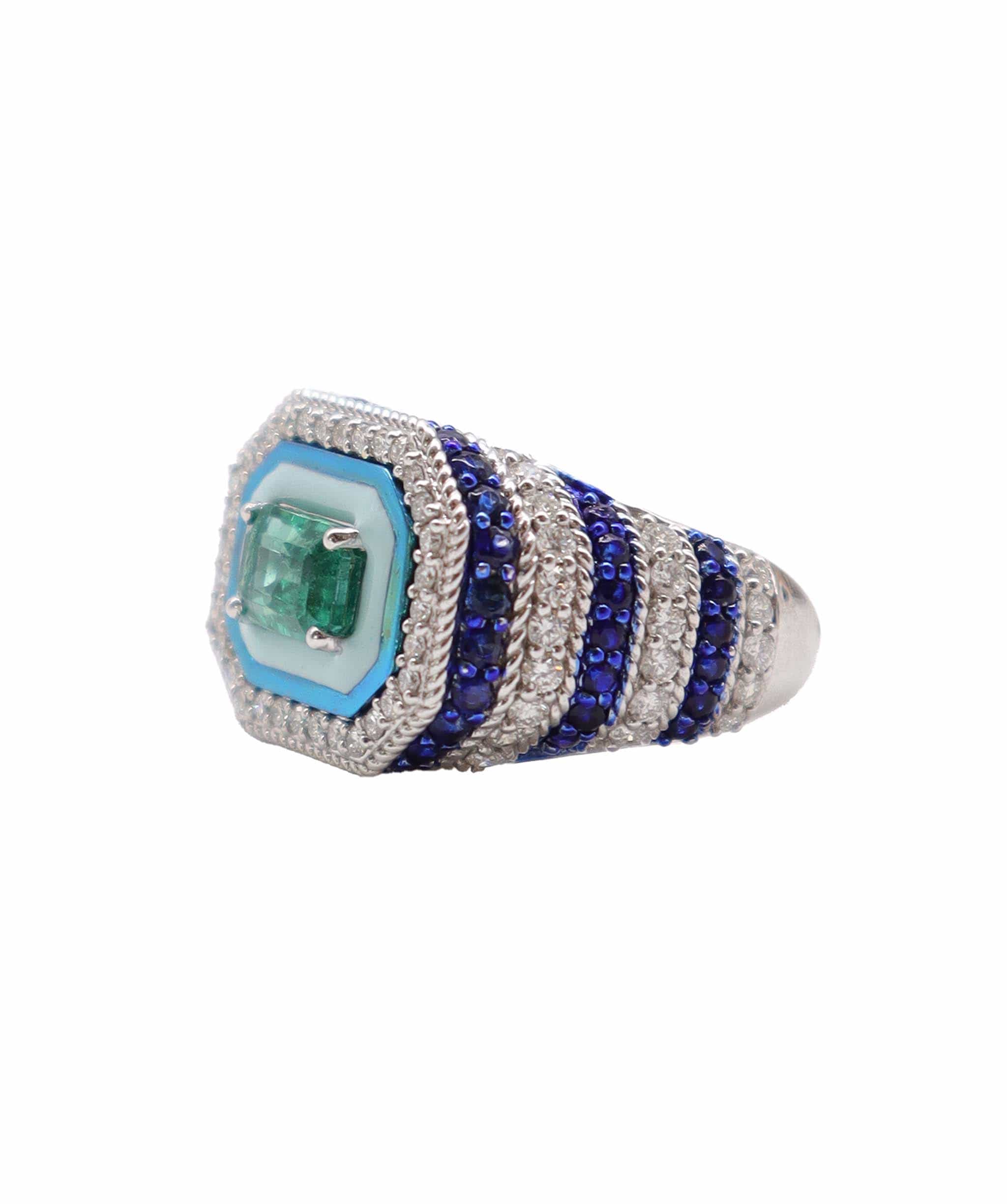 Luxury Promise KAMYEN 0.64CT BLUE SAPPHIRE ROUND,ZAM EM AND ROUND DIAMOND RING Ring R-AA73G