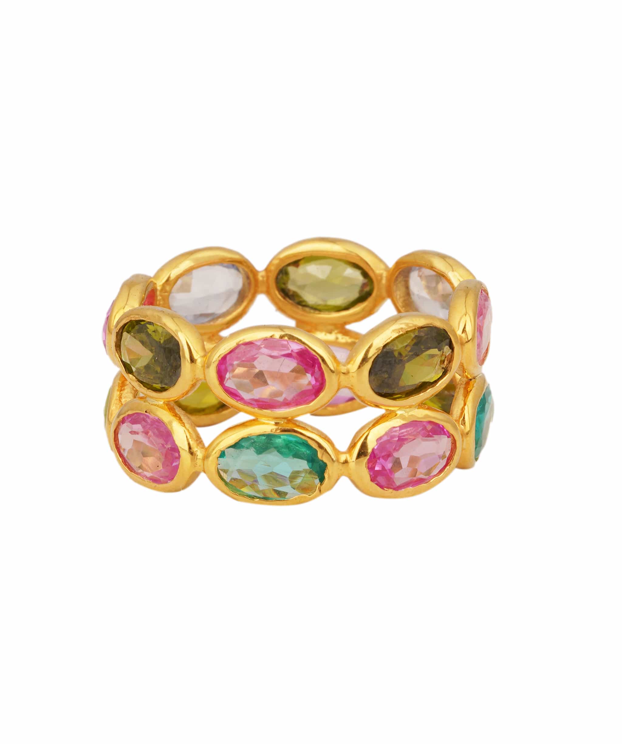 Luxury Promise Multi Colour Rainbow Dual Band Oval Tourmaline Ring ANC1763