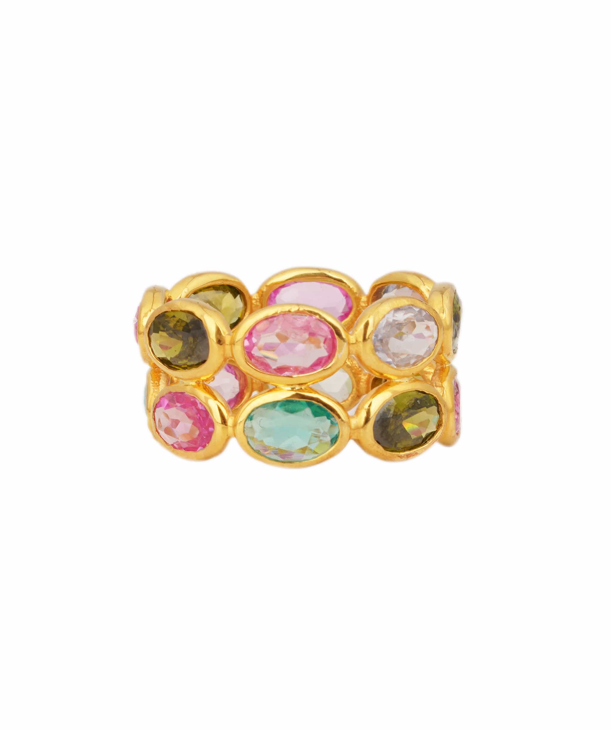Luxury Promise Multi Colour Rainbow Dual Band Oval Tourmaline Ring ANC1763