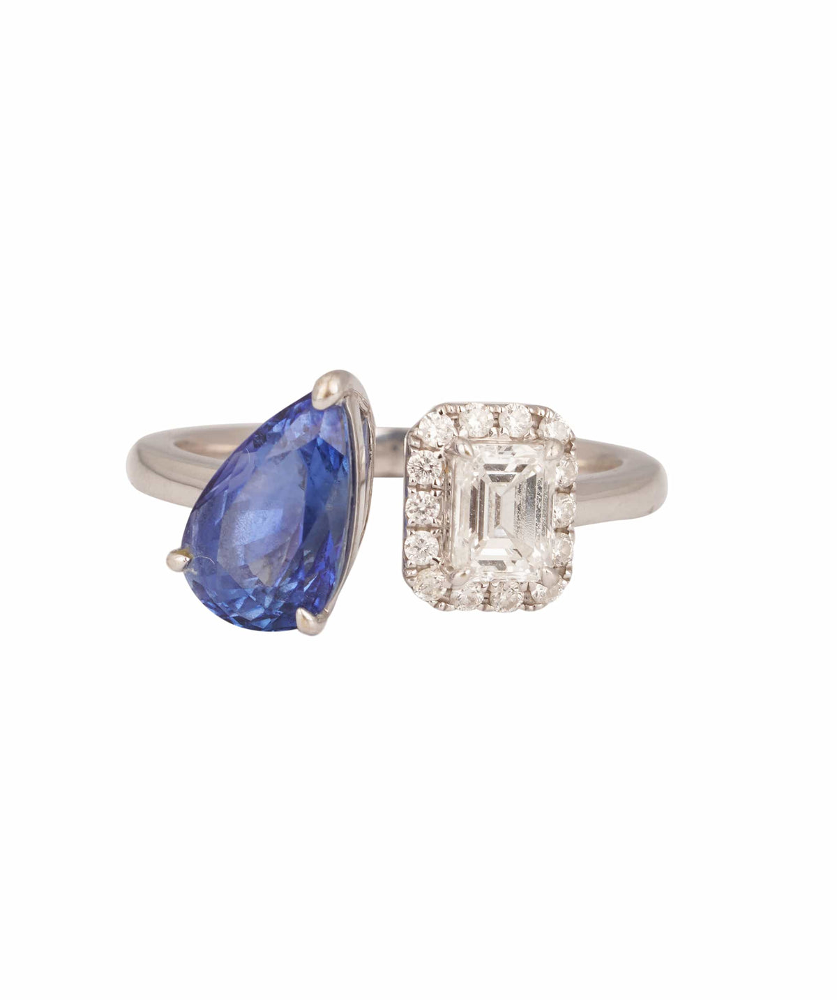 Luxury Promise Natural Blue Sapphire Pear and Emerald Cut Diamond Ring Au750 2.41ct d:0.66ct ALTC1009