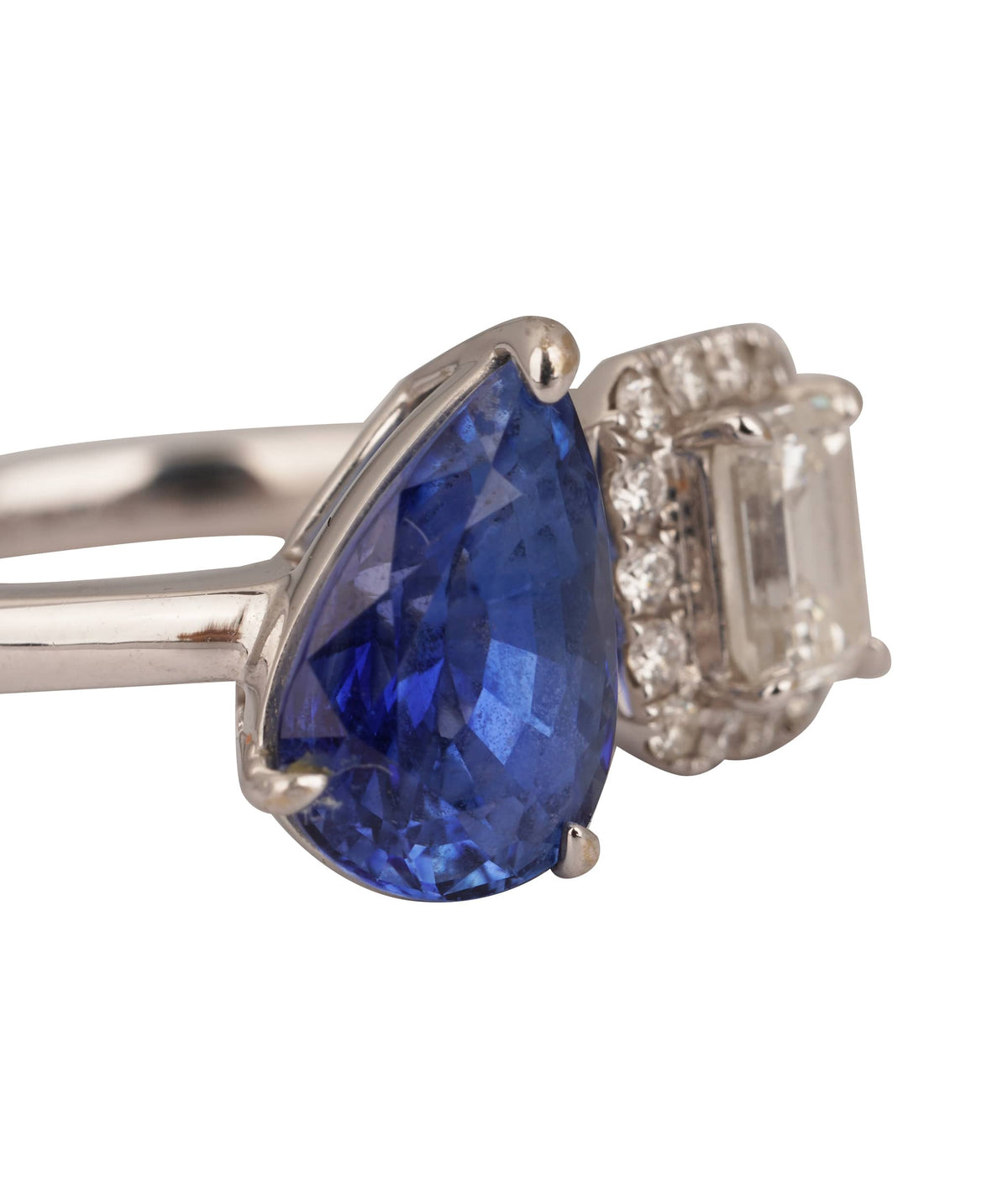 Luxury Promise Natural Blue Sapphire Pear and Emerald Cut Diamond Ring Au750 2.41ct d:0.66ct ALTC1009