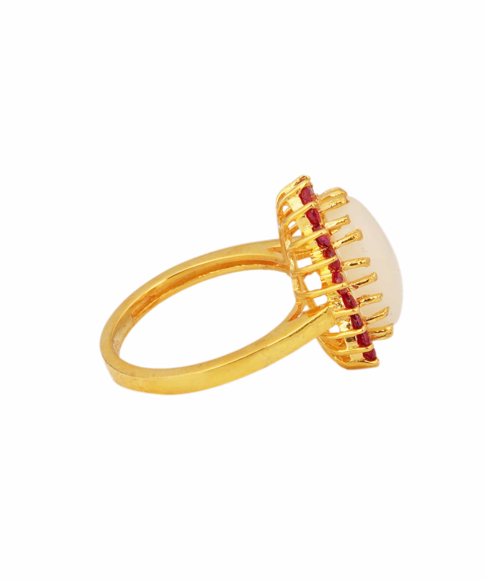 Luxury Promise Natural Fire Opal with Red Garnets Art Deco Ring ANC1759