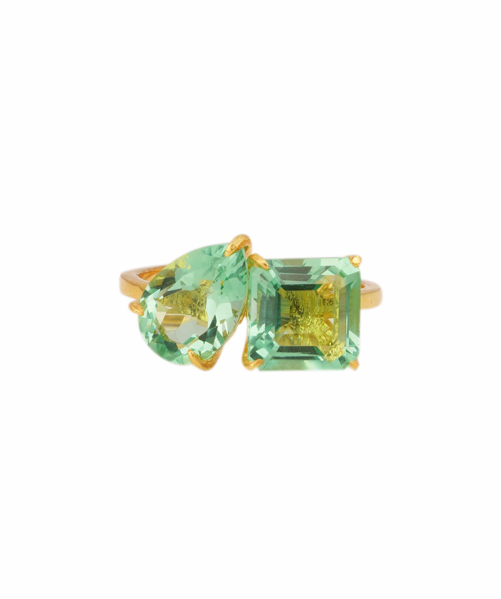 Luxury Promise Natural Green Tourmaline Pear and Ascher Cut Moi et Toi Ring ANC1762