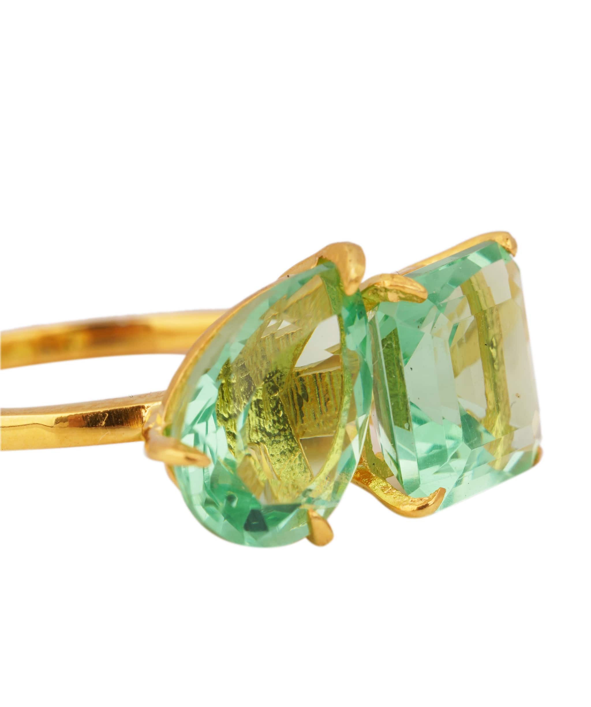Luxury Promise Natural Green Tourmaline Pear and Ascher Cut Moi et Toi Ring ANC1762