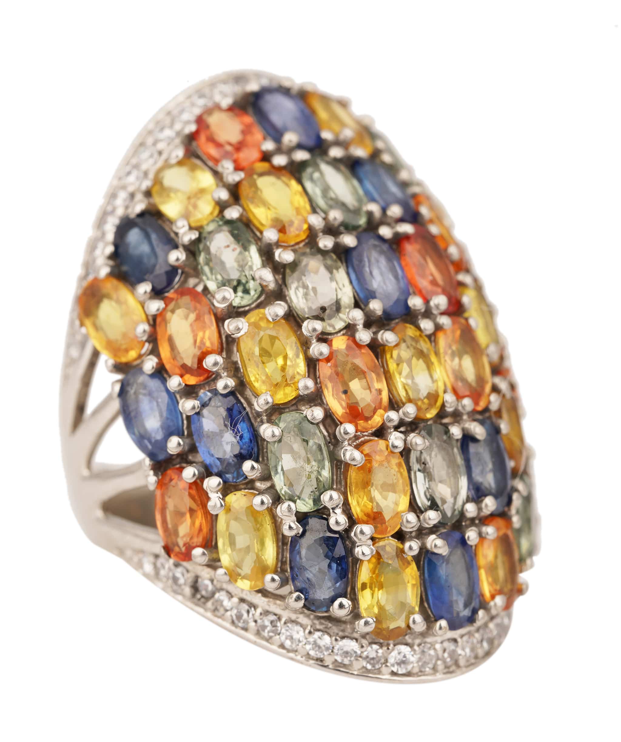 Luxury Promise Natural Multi Colour Rainbow Oval Sapphire Ring ANC1755