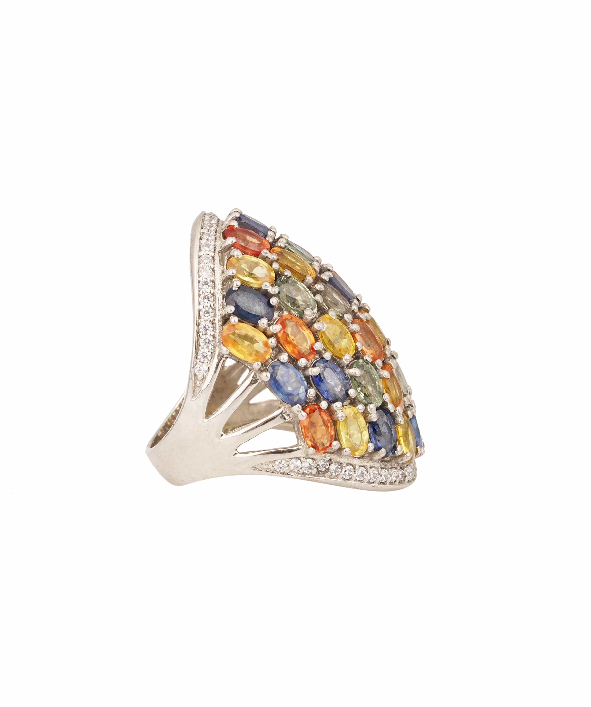 Luxury Promise Natural Multi Colour Rainbow Oval Sapphire Ring ANC1755