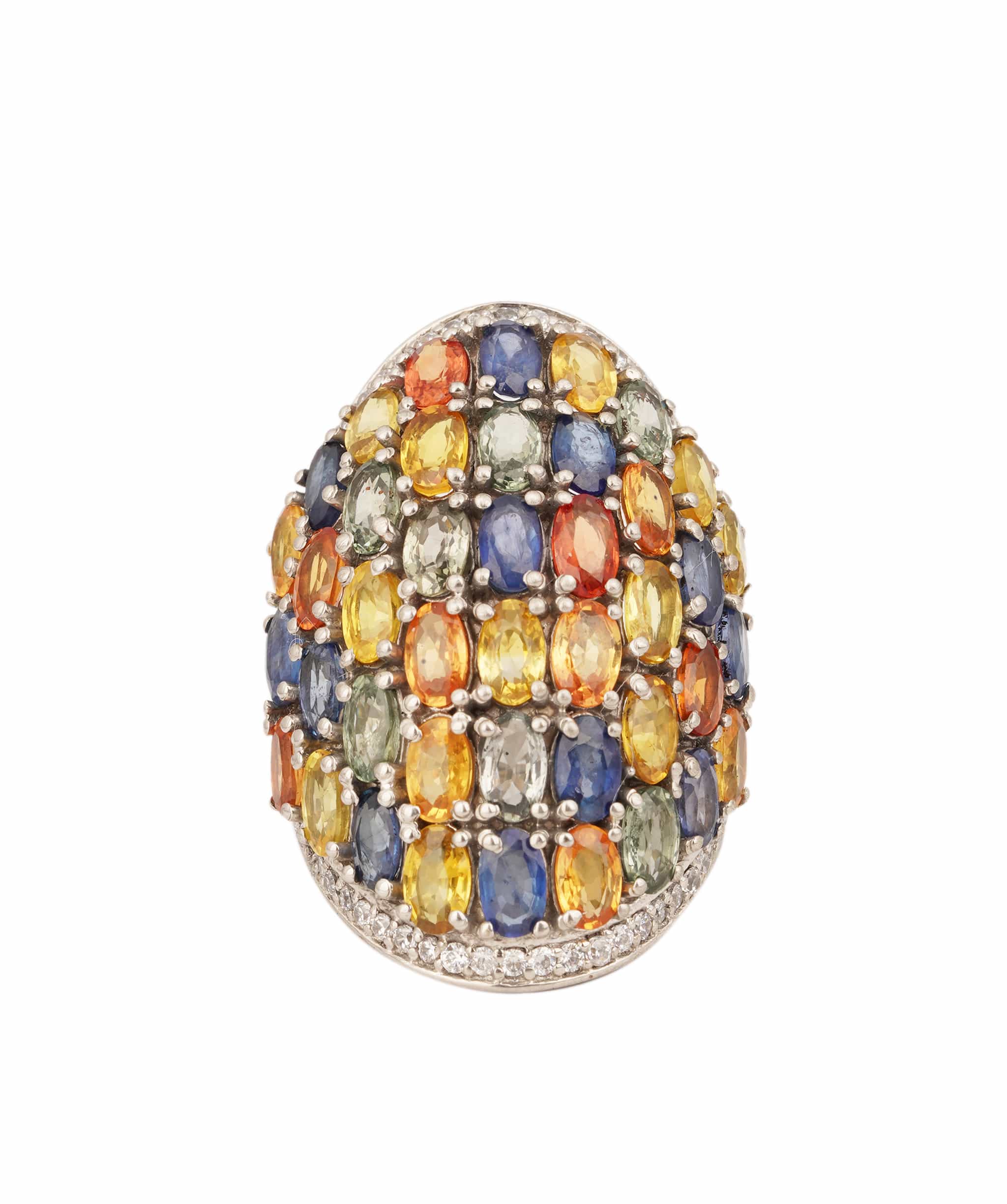 Luxury Promise Natural Multi Colour Rainbow Oval Sapphire Ring ANC1755