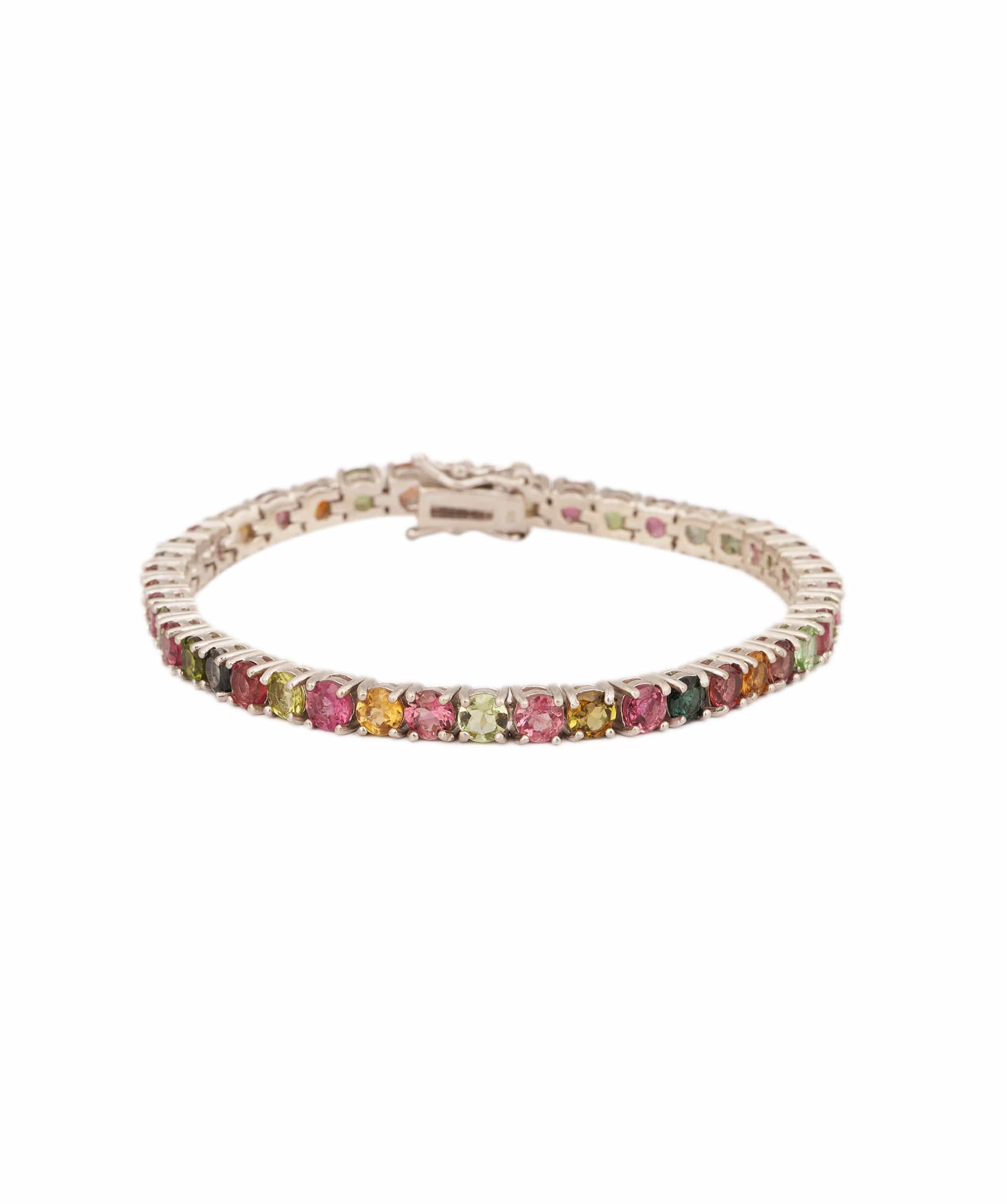 Luxury Promise Natural Multi Colour Rainbow Round Tourmaline Bracelet ANC1756