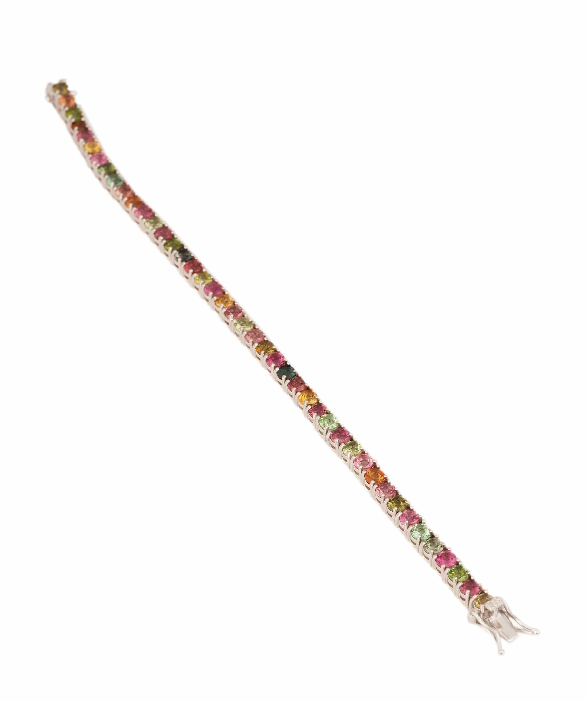 Luxury Promise Natural Multi Colour Rainbow Round Tourmaline Bracelet ANC1756