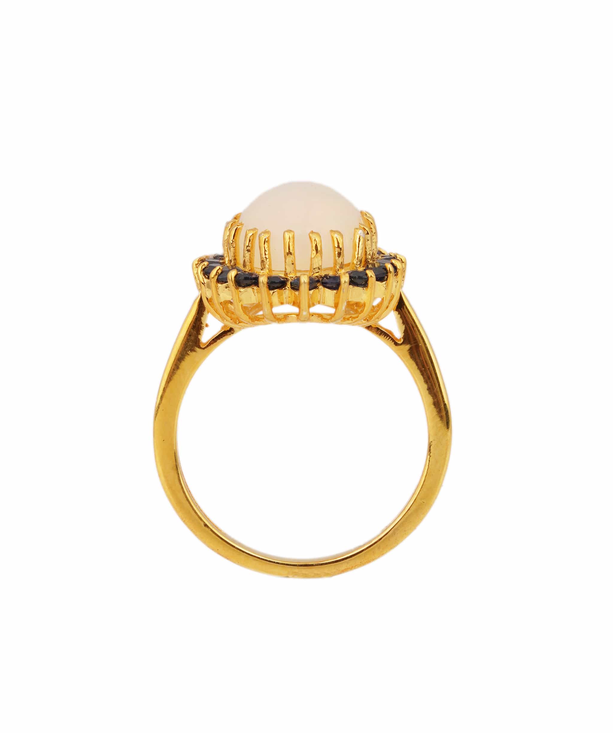 Luxury Promise Natural Opal with Blue Sapphires Art Deco Ring ANC1760