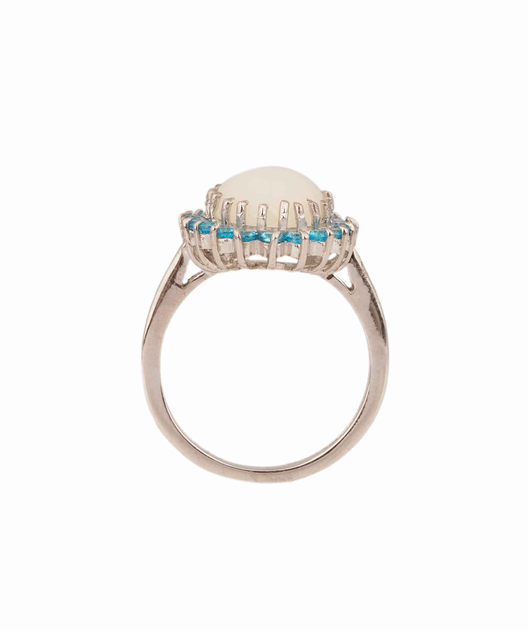 Luxury Promise Natural Opal with Blue Topaz Art Deco Ring ANC1757