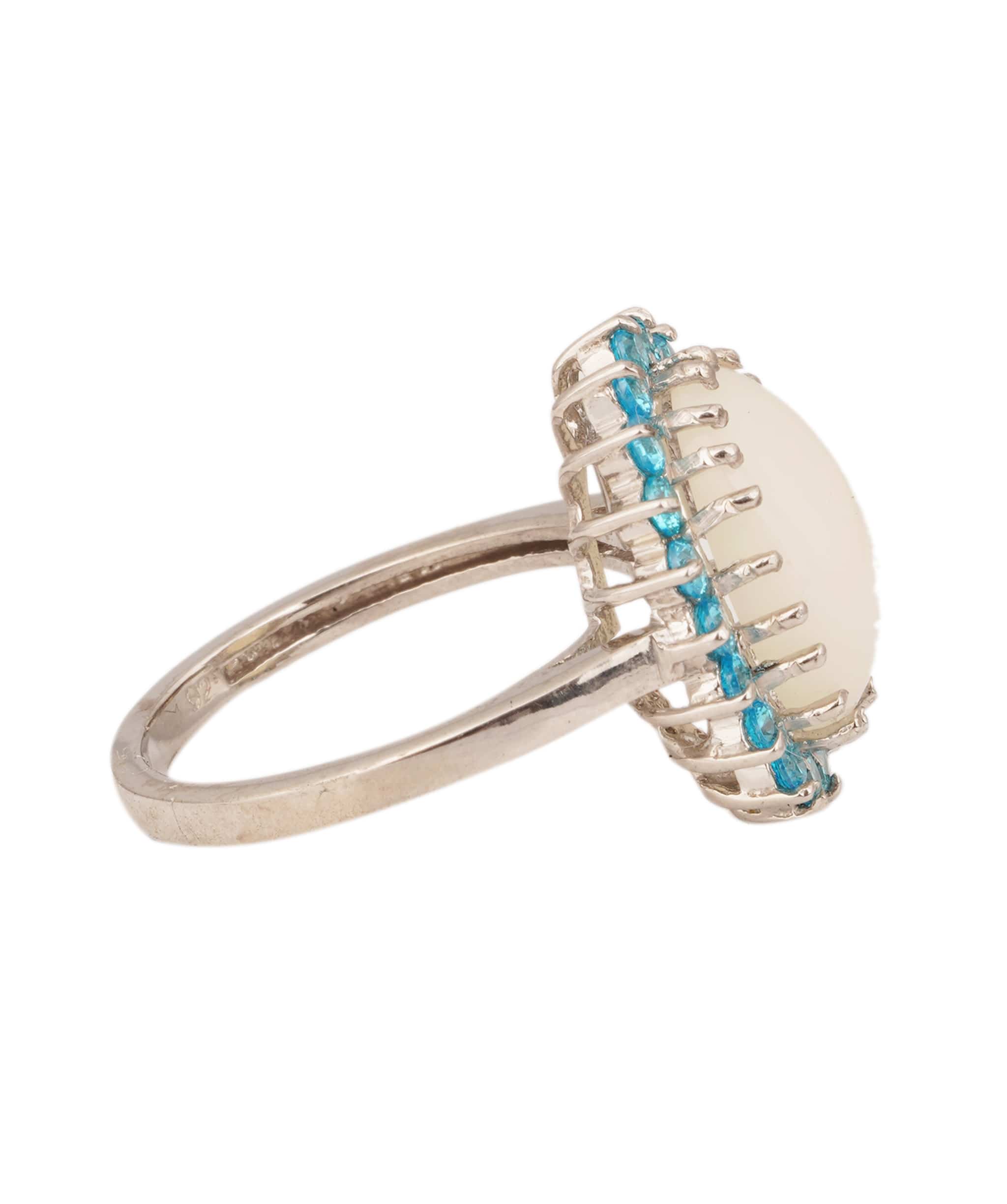 Luxury Promise Natural Opal with Blue Topaz Art Deco Ring ANC1757