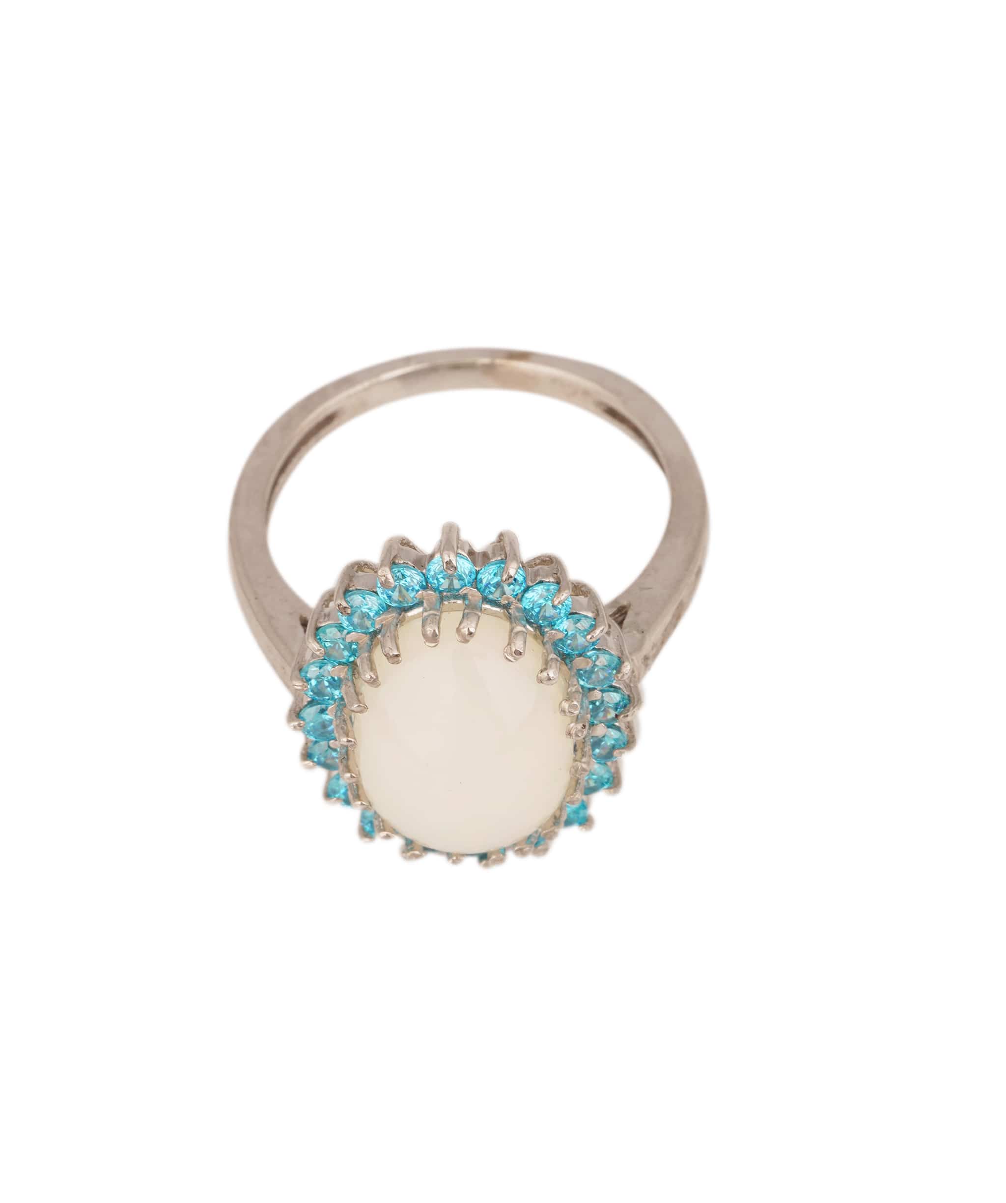 Luxury Promise Natural Opal with Blue Topaz Art Deco Ring ANC1757