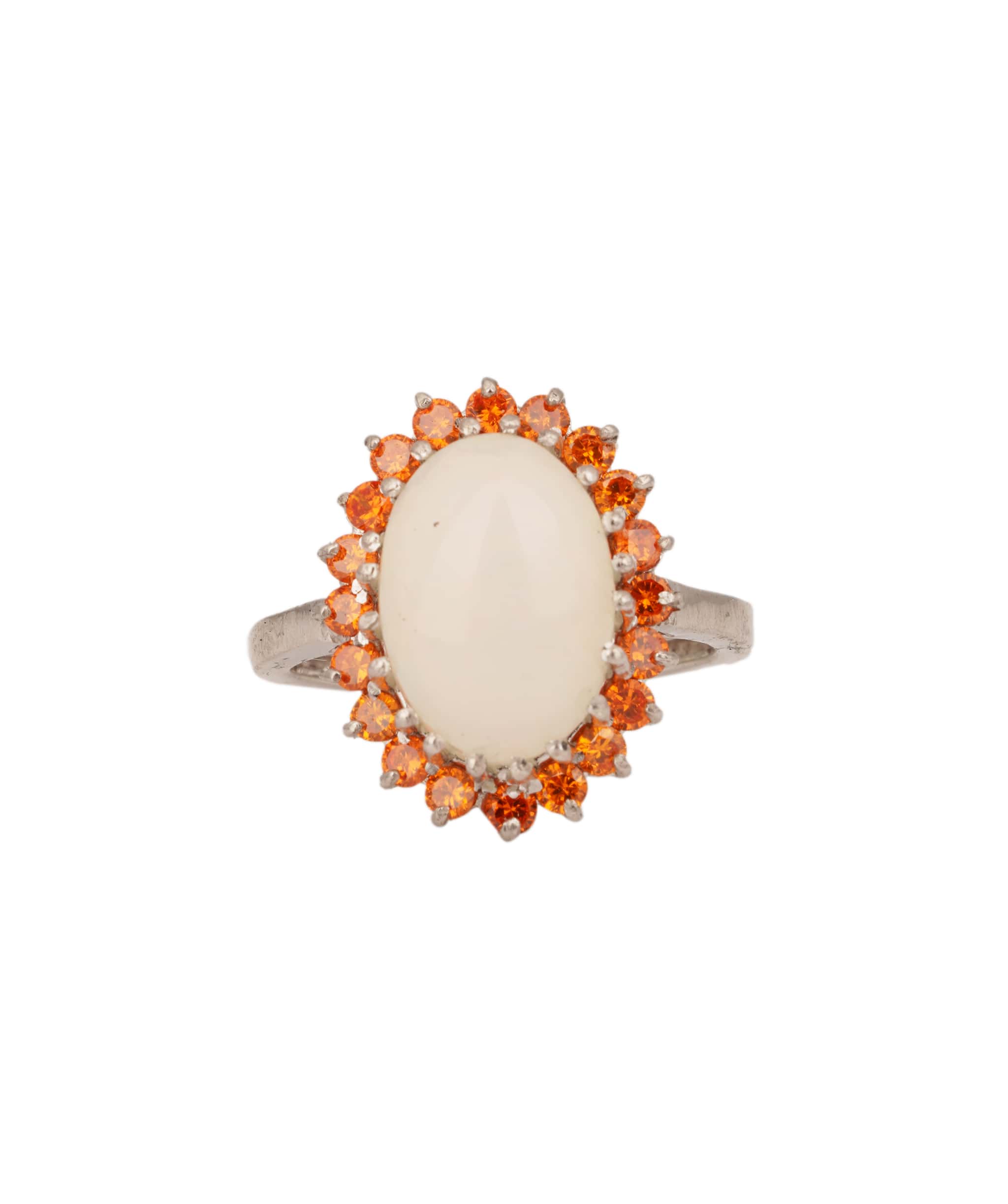 Luxury Promise Natural Opal with Orange Sapphires Art Deco Ring ANC1761