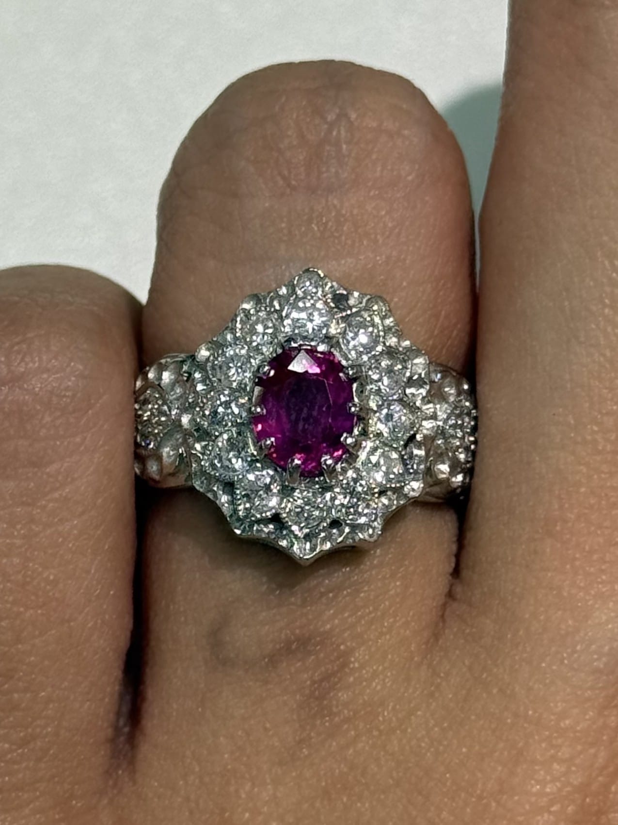 Luxury Promise NH Ruby Burma Cluster Ring with Diamond Halo in PT900 / 7.49g, R1.10ct / Size  5.5 US 021163 JJC0020