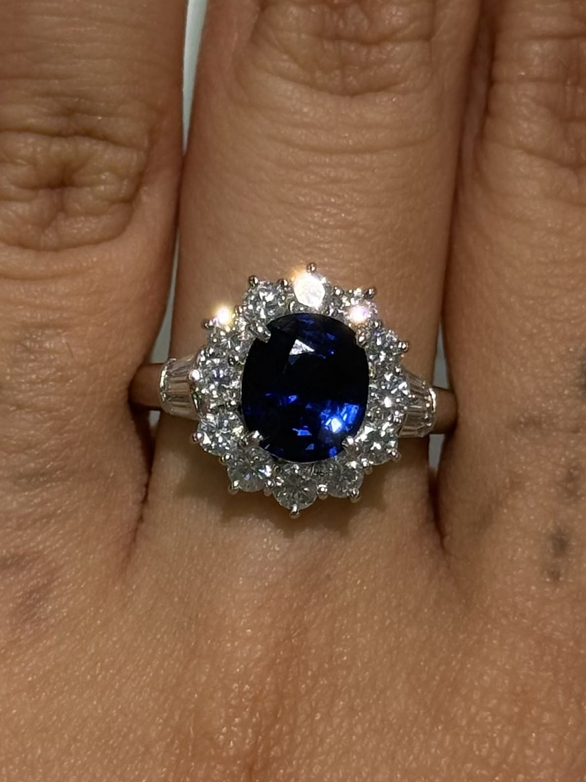Luxury Promise Oval Blue Sapphire Ring with Diamond Halo in PT900 / 7.78g, S2.62ct, D1.22ct / Size 7.5 US 023670 JJC0024