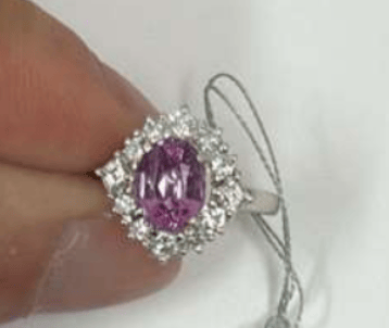 Luxury Promise Oval Pink Sapphire Halo Ring with Diamond Cluster in PT900 / 6.4g, PS1.55ct, D0.662 053662 JJC0245