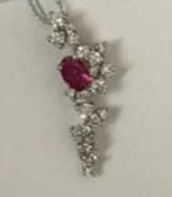 Luxury Promise Oval Ruby Pendant with Cascading Diamond Cluster Drop in 18KWG / 2.4g, R0.5ct, D0.41ct 054389 JJC0266
