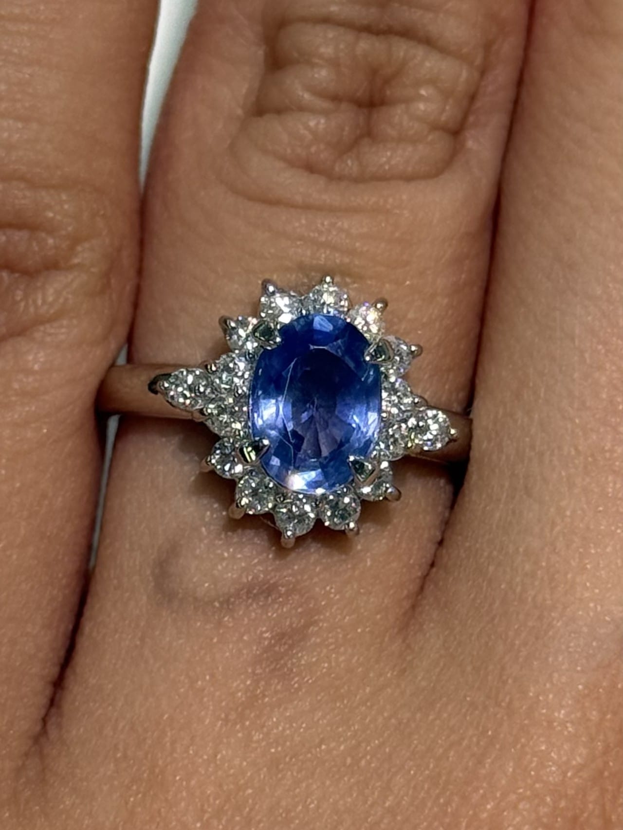 Luxury Promise Oval Sapphire Ring in PT900 / 5.40g, S1.79ct, D0.41ct / Size 5.25 US 024453 JJC0004