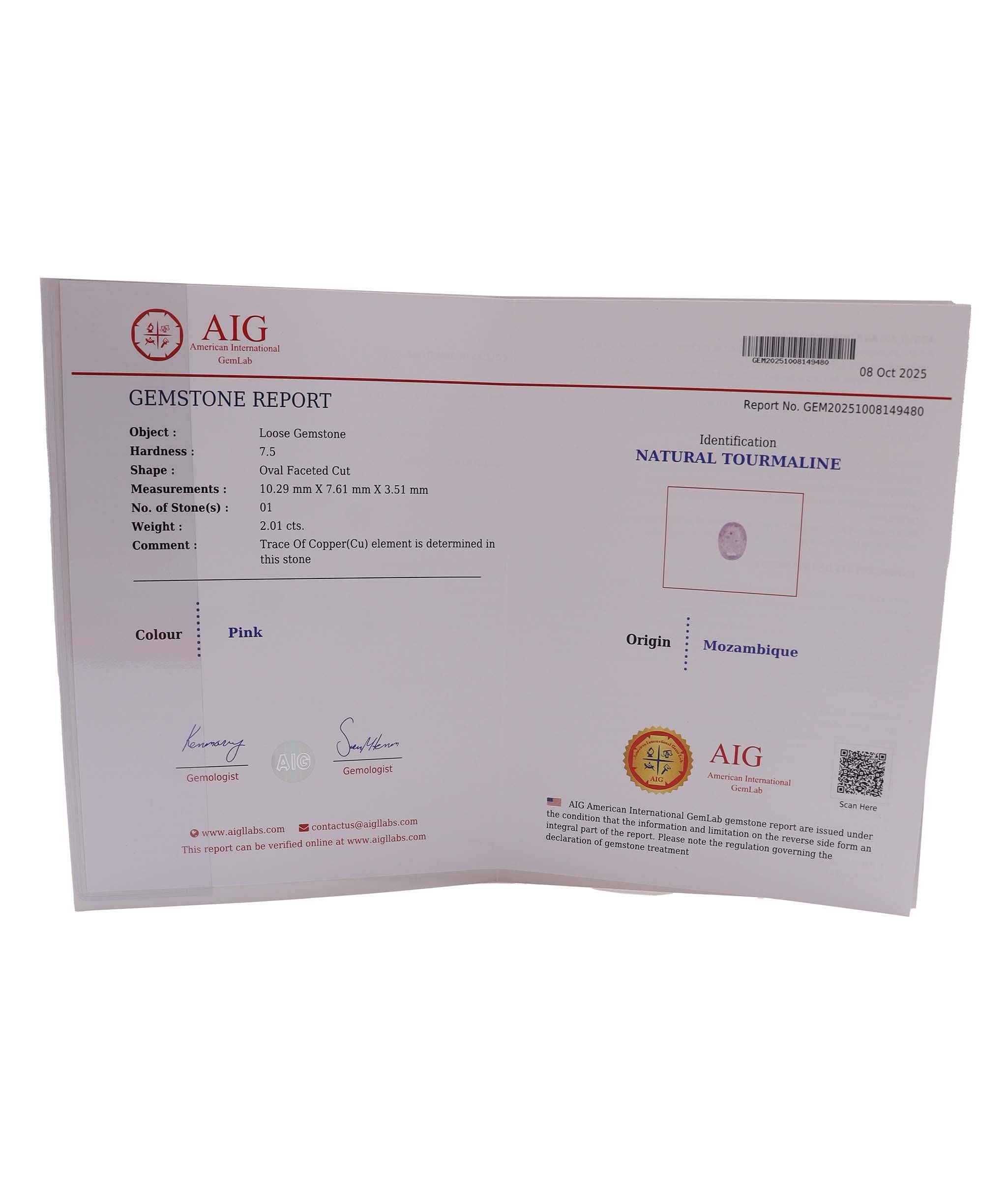 Luxury Promise Paraiba Lilac 2.01ct Certified  DXBCD1050