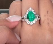 Luxury Promise Pear Shaped Colombian Emerald Ring Minor Oil Vivid Green  in Pt900/ E2.253ct, D1.25ct JM2586 JJC0302