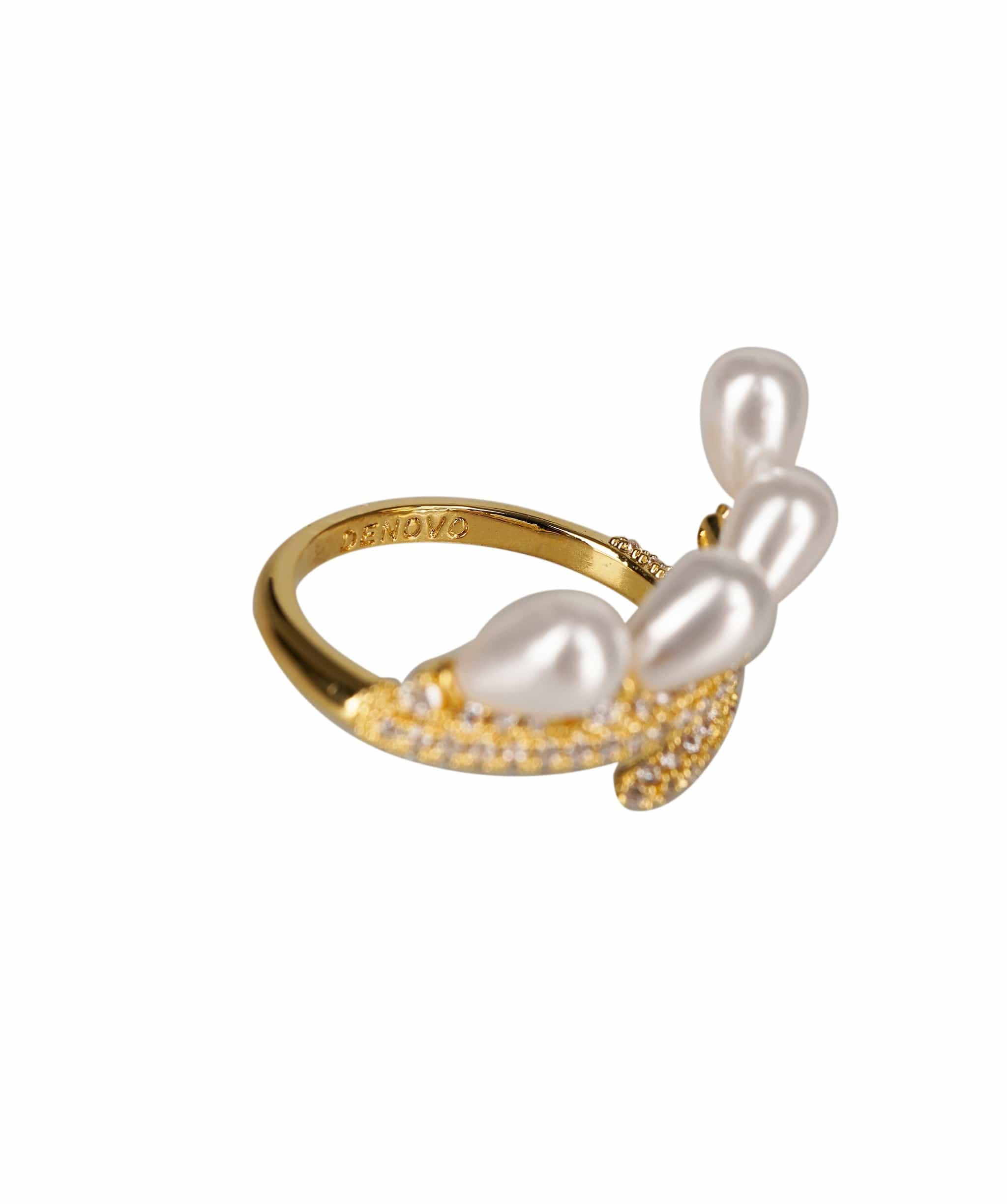 Luxury Promise Pearl Diamonte Ring Gold  ALL1157