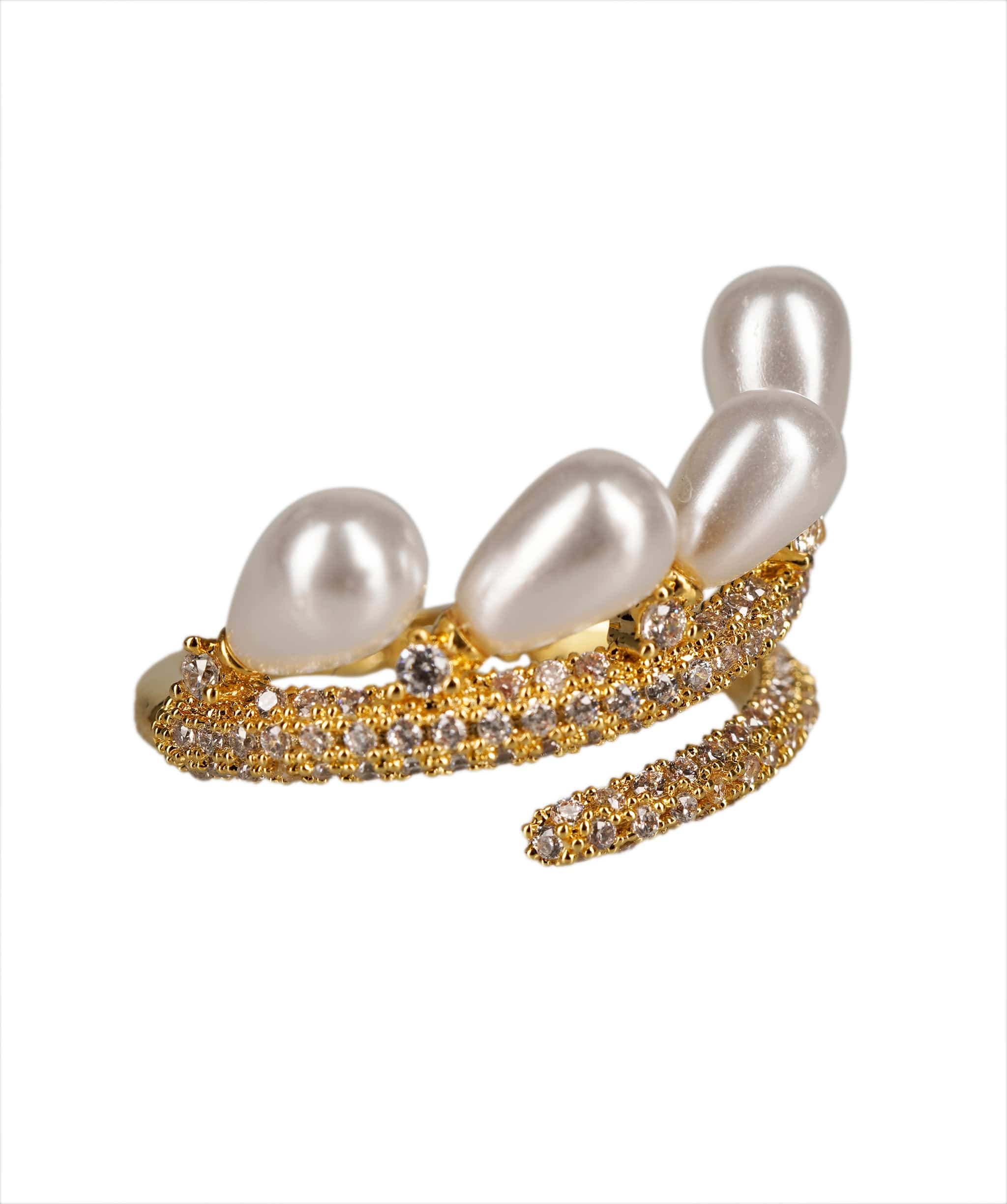 Luxury Promise Pearl Diamonte Ring Gold  ALL1157