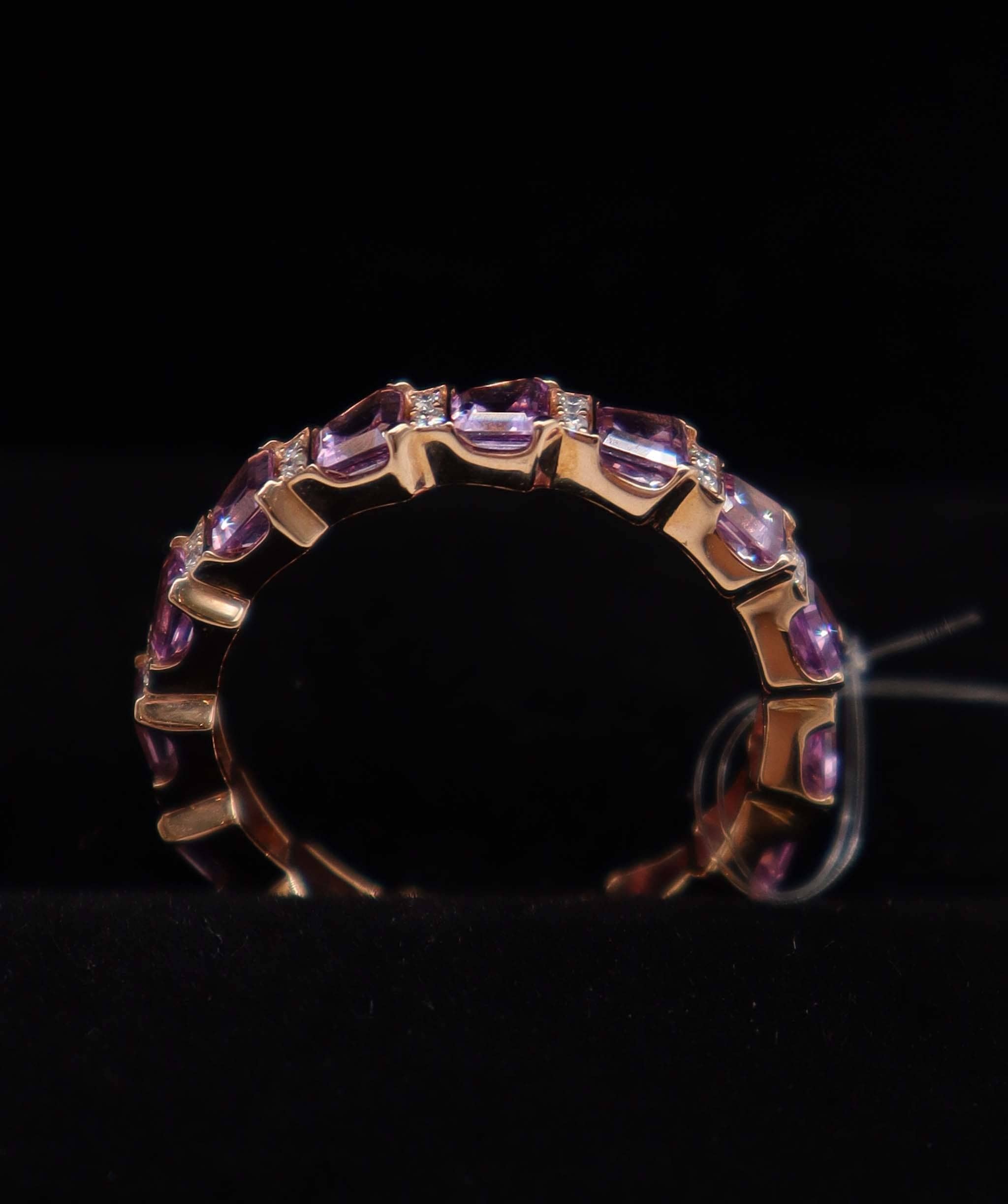 Luxury Promise Pink Sapphire 18K Rose Gold Ring Size US 6.5 (15 Sapphires 2.40ct) (30 Round Diamonds 0.40 ct) MS8979