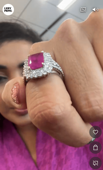 Luxury Promise PT900 4 Prong ring with a Natural Myanmar Ruby and Diamond Halo L1115