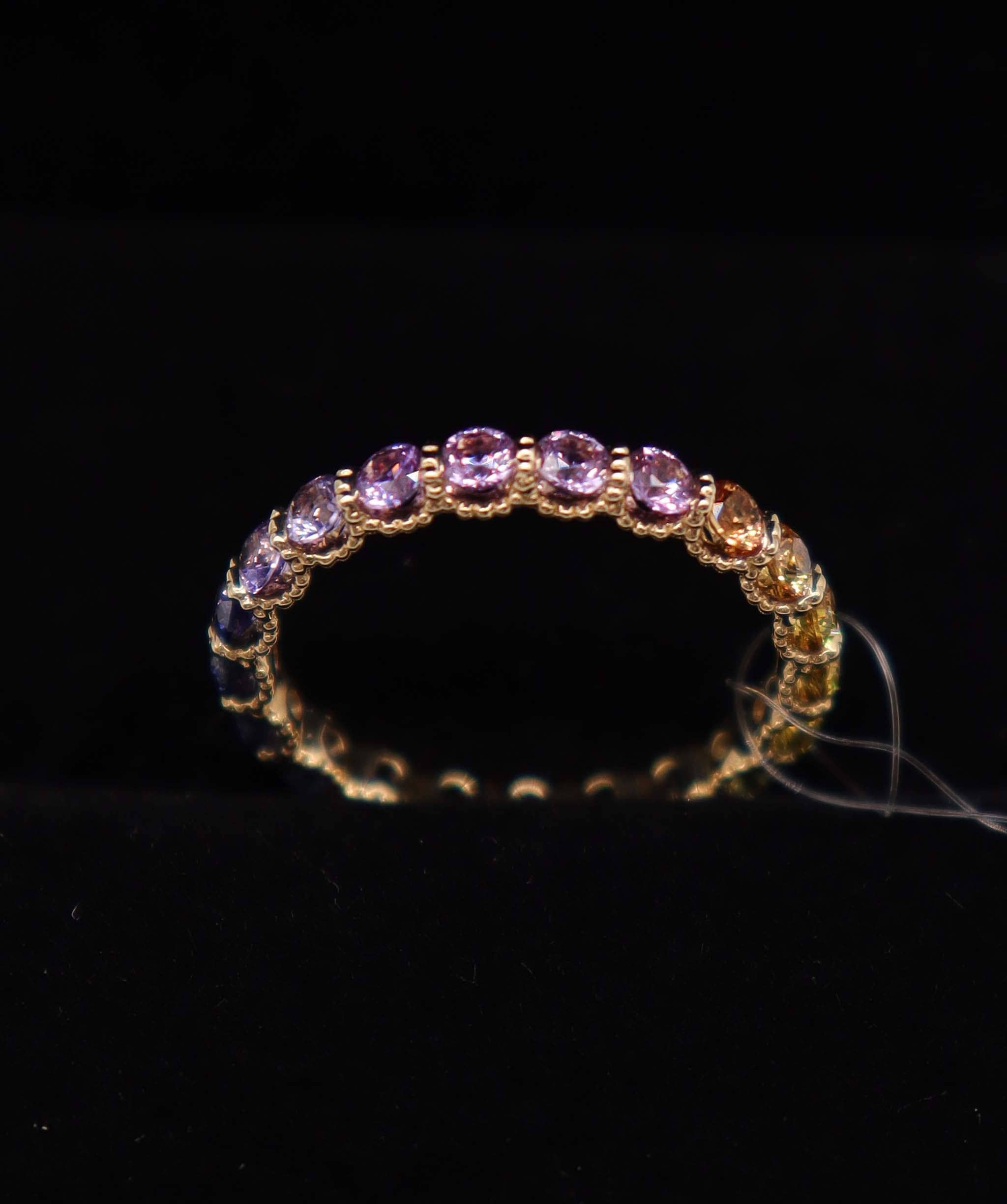 Luxury Promise Rainbow Sapphire 18K Rose Gold Ring Size US 6.5 (21 Sapphires 2.00ct) MS8981