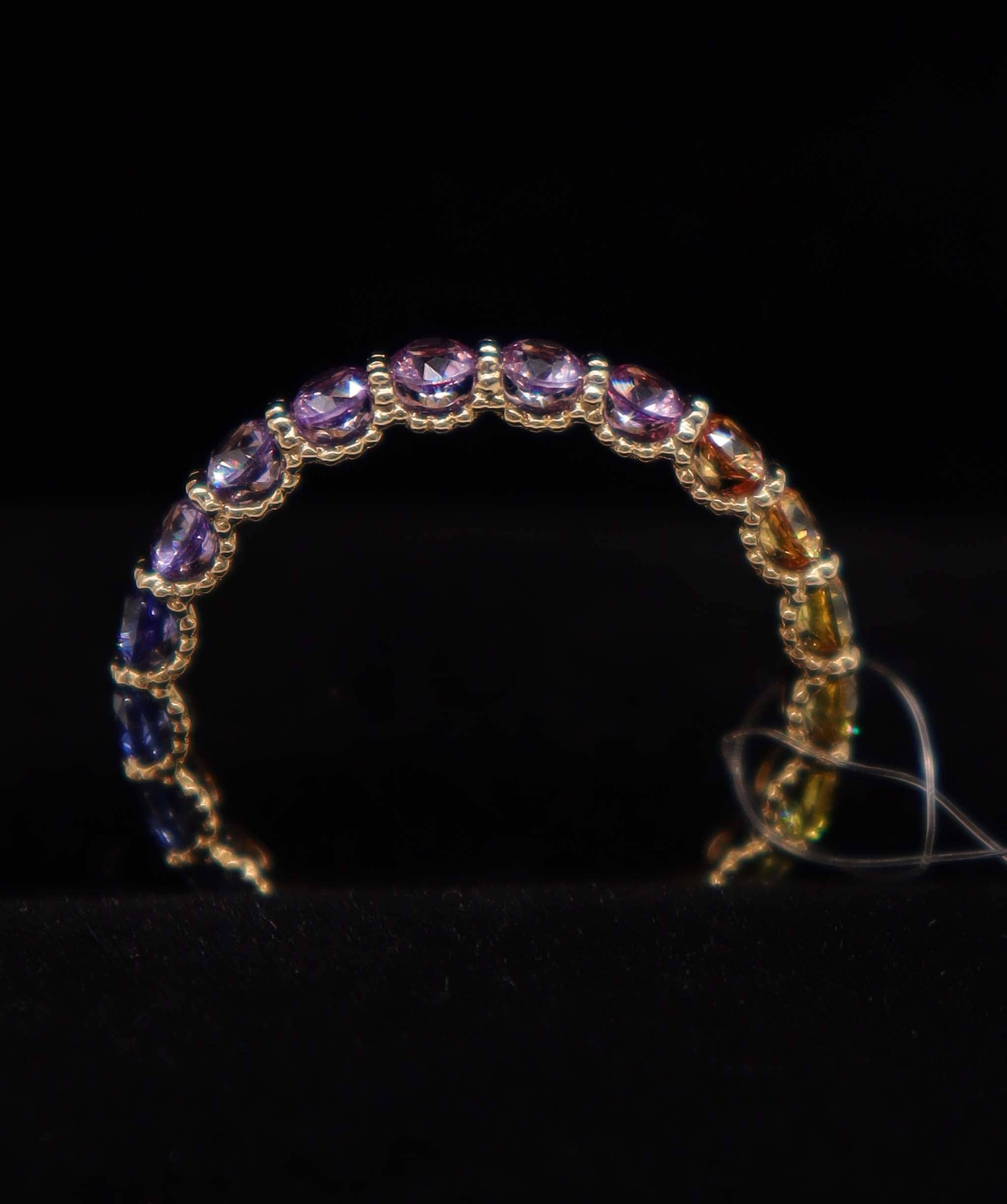 Luxury Promise Rainbow Sapphire 18K Rose Gold Ring Size US 6.5 (21 Sapphires 2.00ct) MS8981